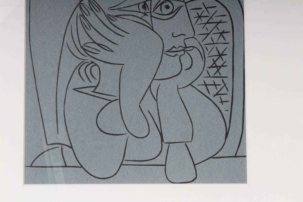 Pablo Picasso 1962 Color Linoleum Cut "Female Head with Supporting Hands"