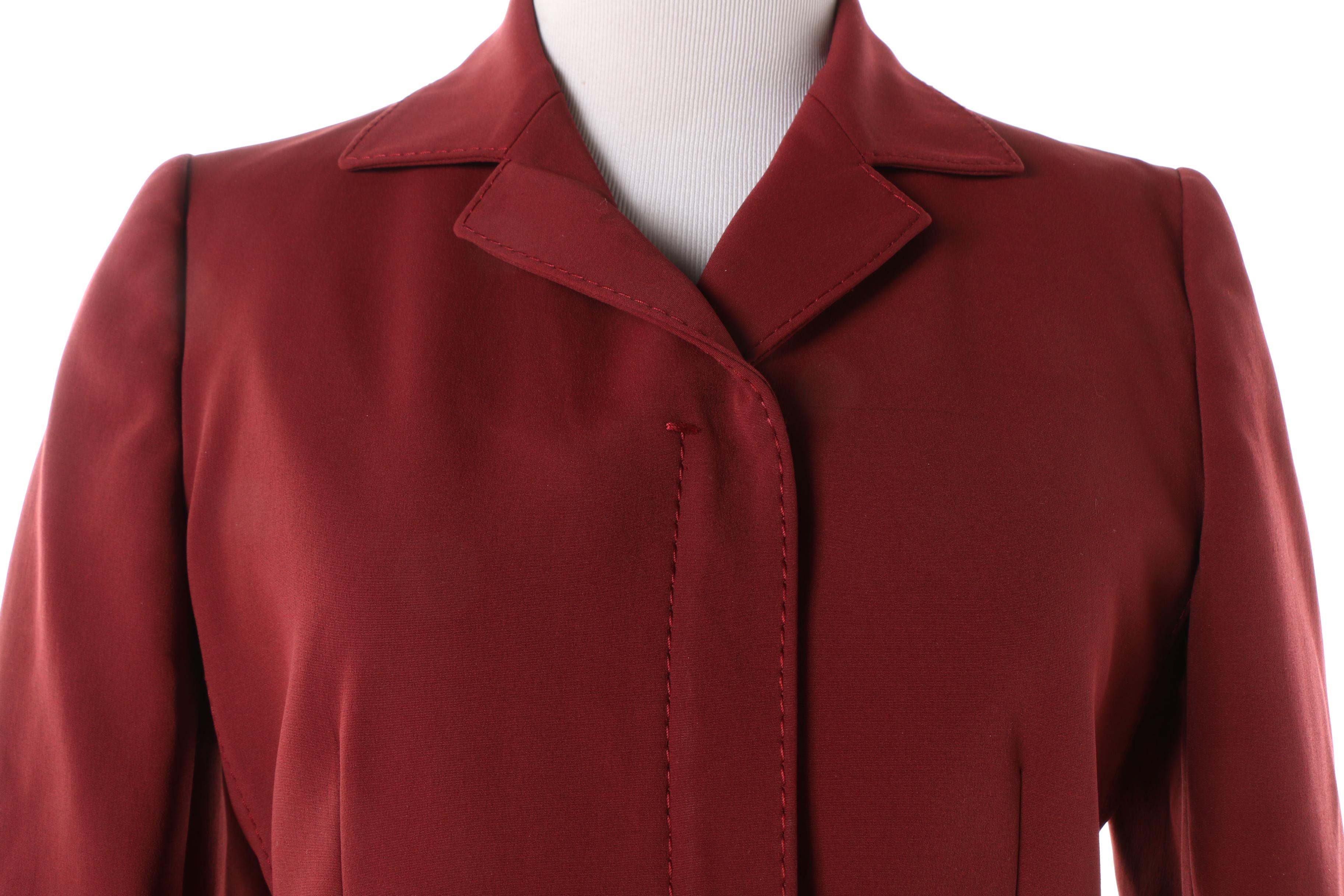 Prada Burgundy Skirt Suit with Leather Button Detail