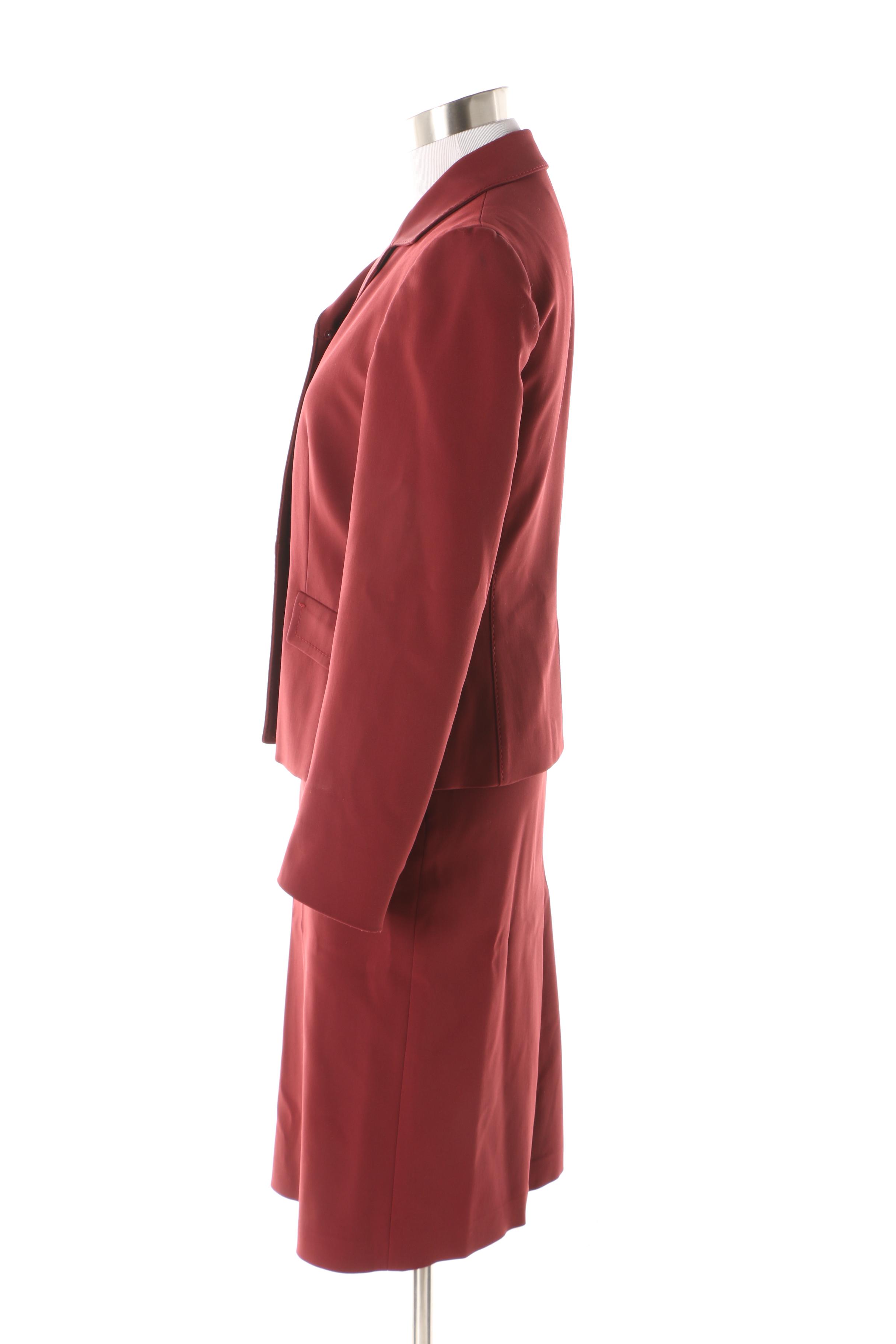 Prada Burgundy Skirt Suit with Leather Button Detail