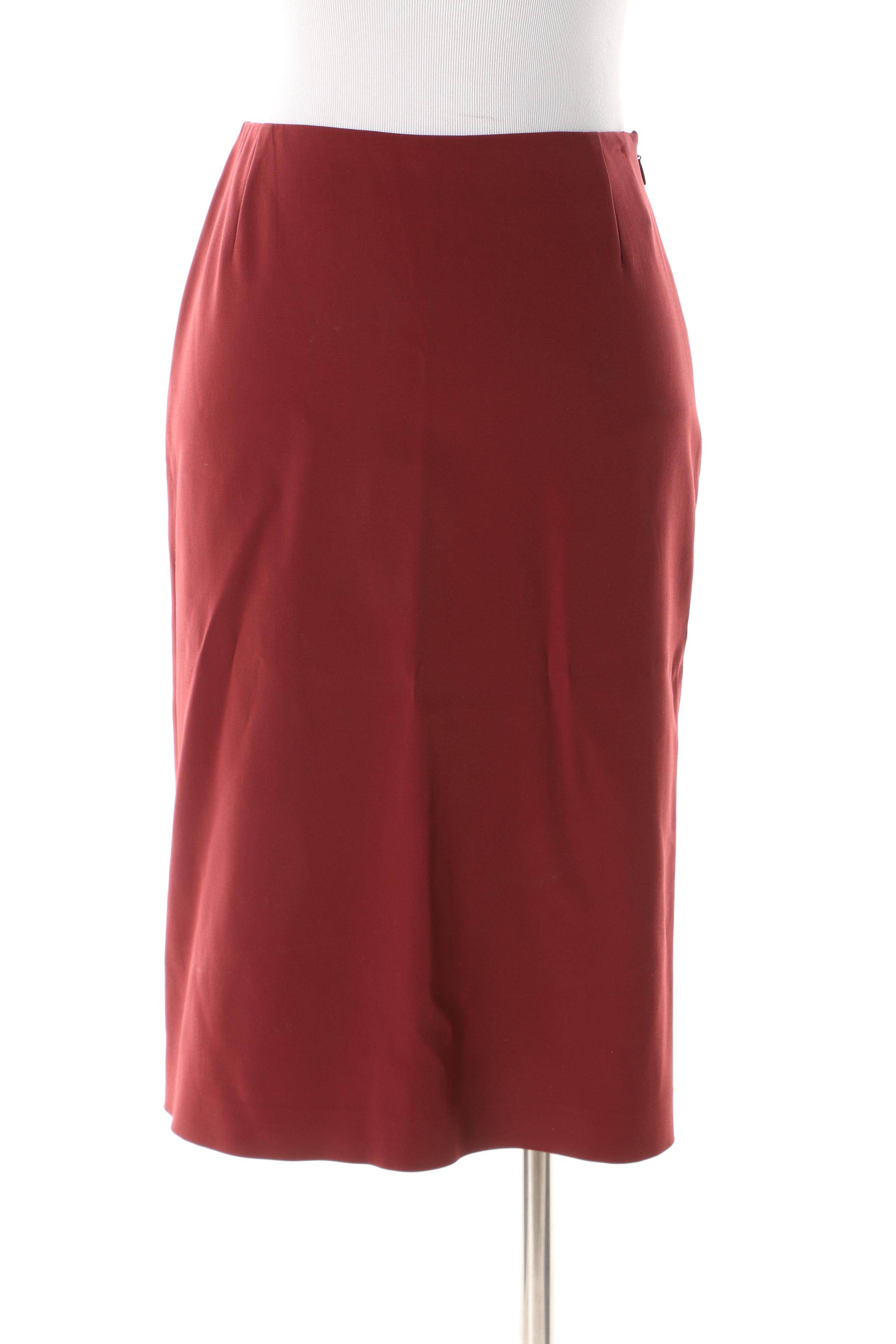 Prada Burgundy Skirt Suit with Leather Button Detail