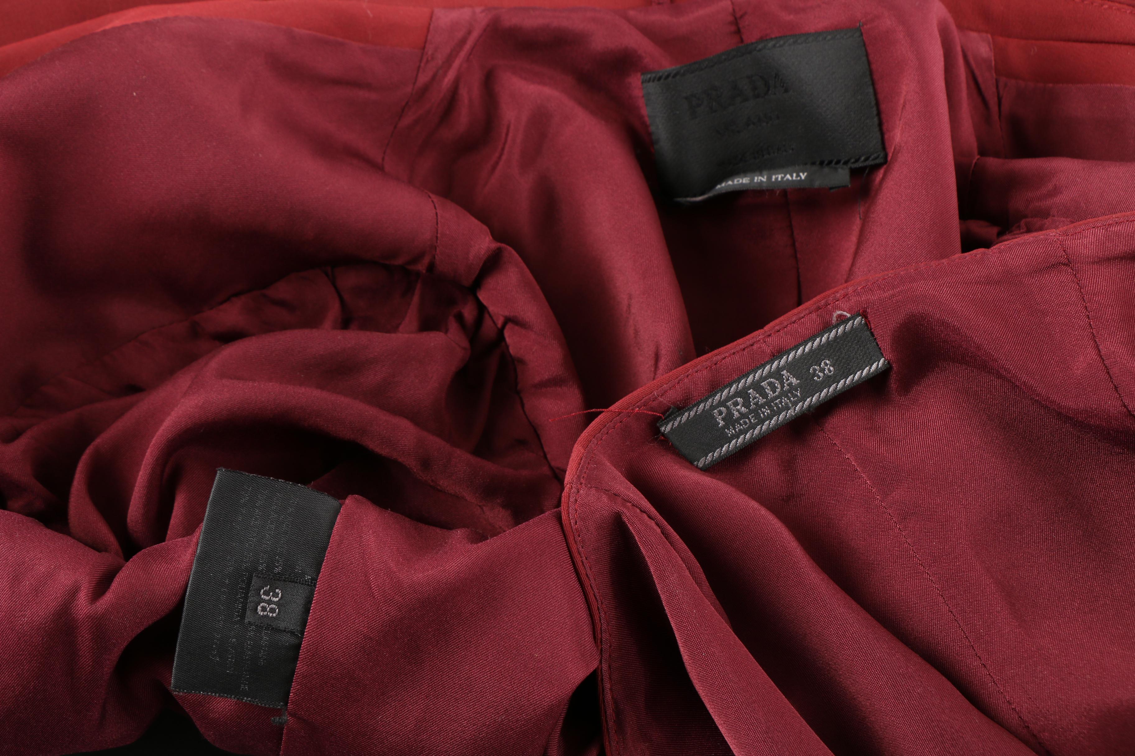 Prada Burgundy Skirt Suit with Leather Button Detail