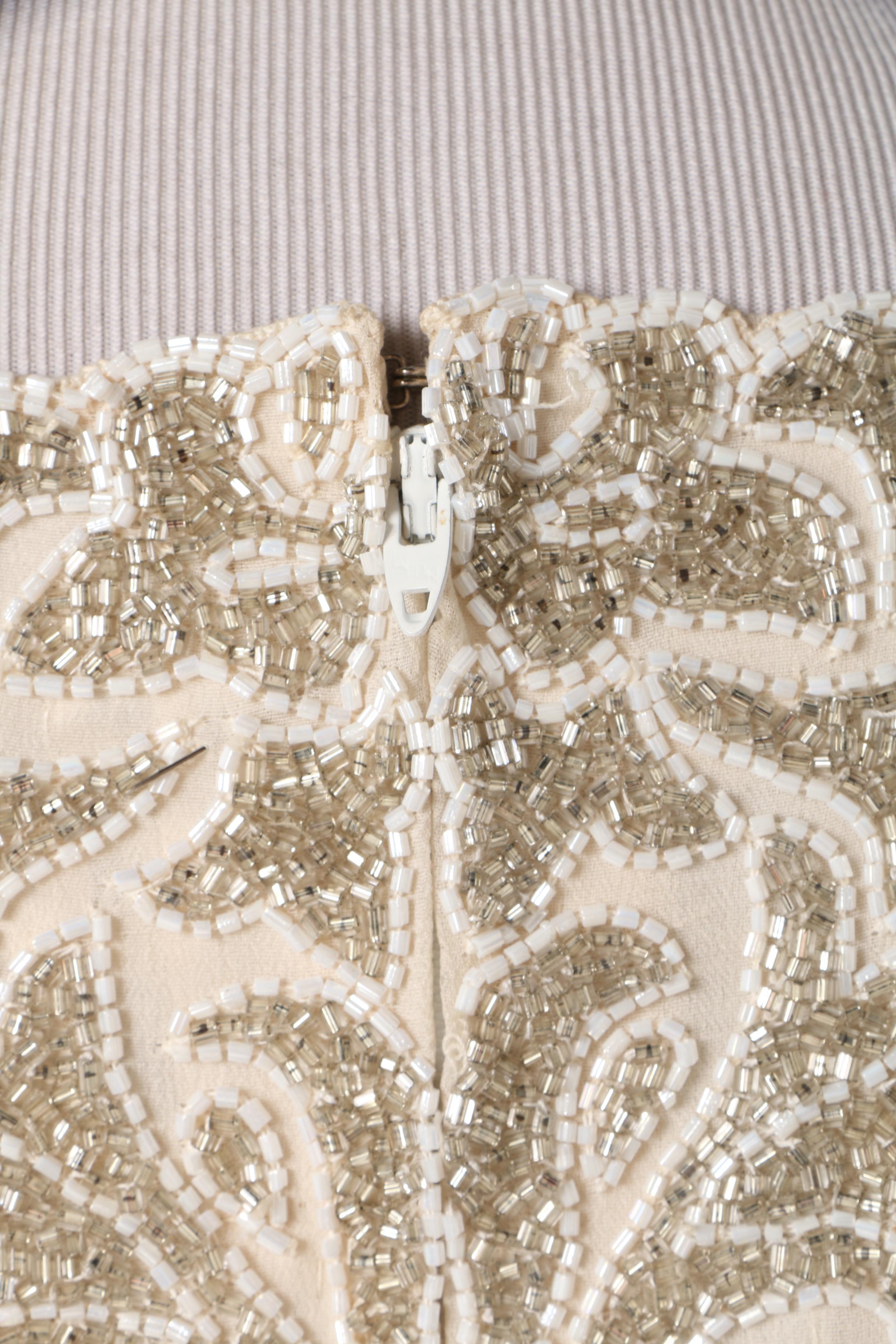 1980s Vintage Naeem Khan Riazee Nights Hand Beaded Cream Silk Evening Dress