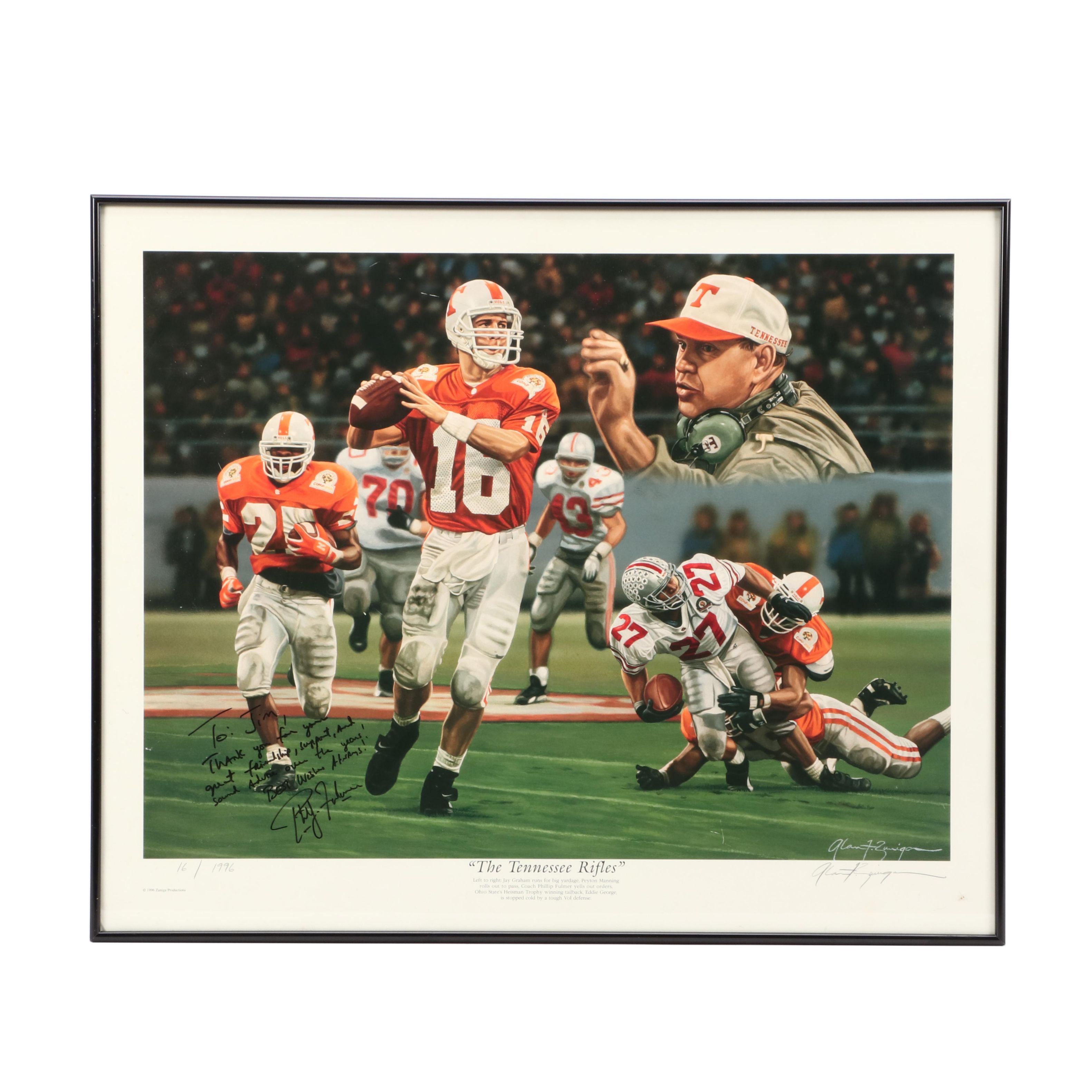 Tennessee Football Phillip Fulmer Signed Numbered Print Featuring Peyton Manning
