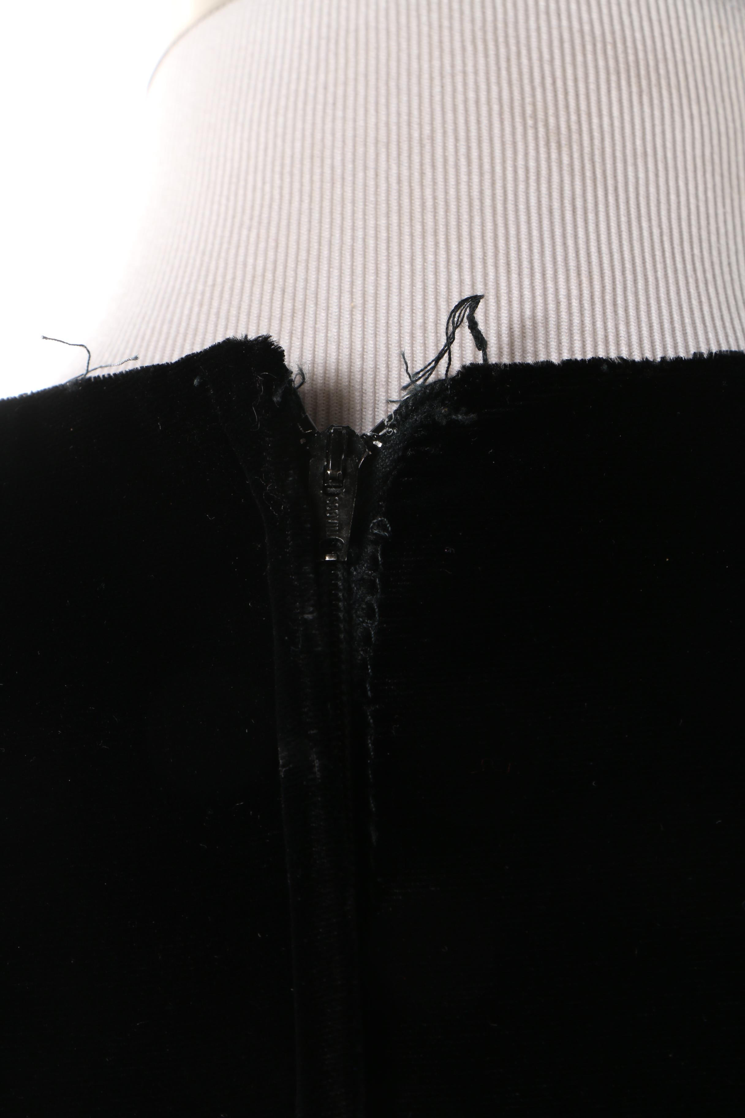 1960s Vintage Black Velvet Metallic Gold Rosette Maxi Evening Dress