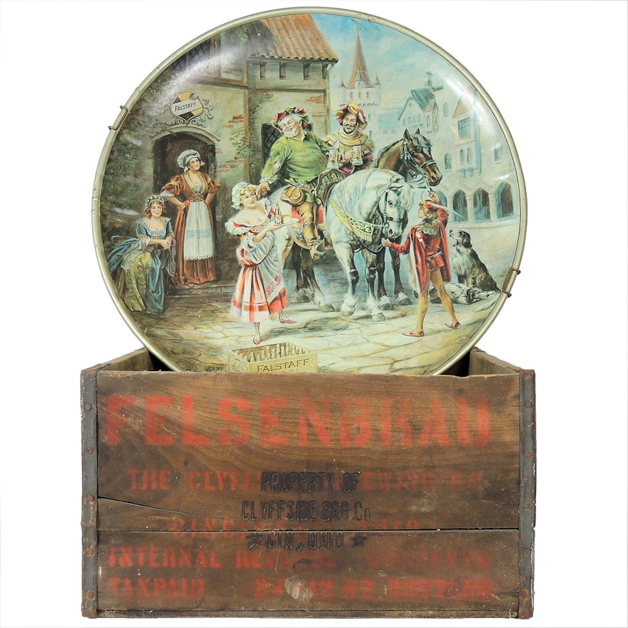 Felsenbrau of Cincinnati Vintage Beer Crate and Falstaff Reproduction Plate