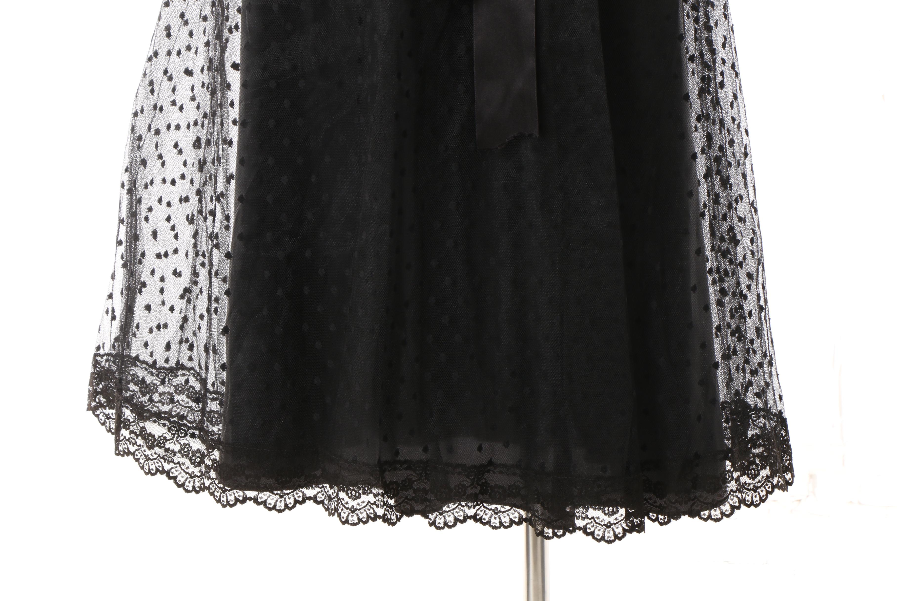 1950s Vintage Victor Costa Black Flocked Lace Cocktail Dress