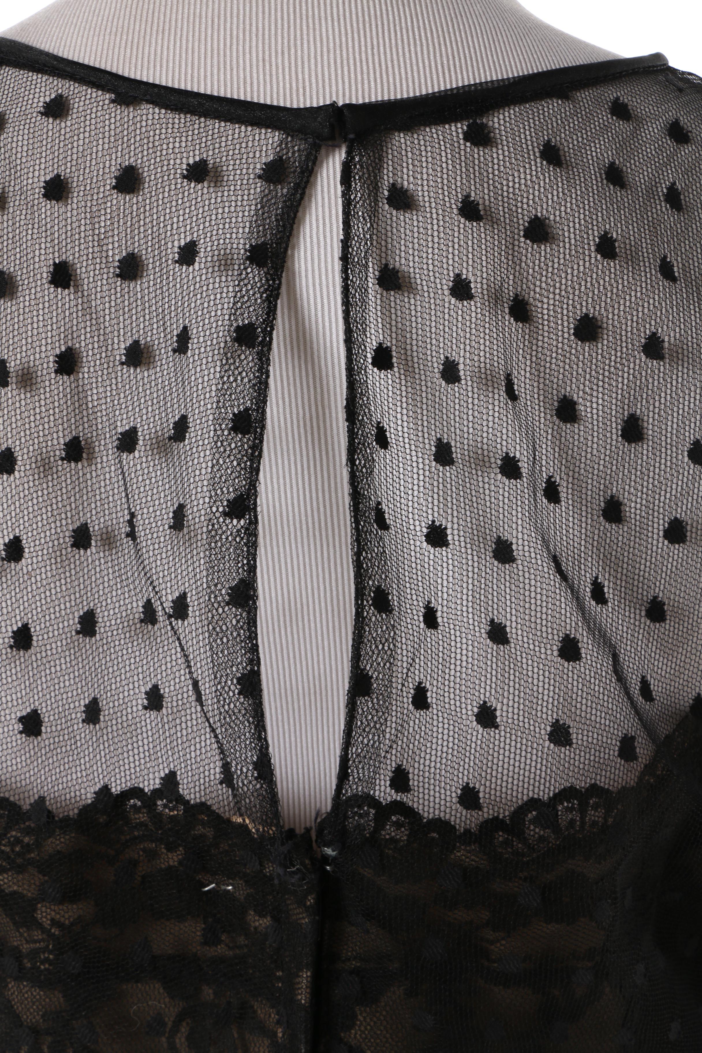 1950s Vintage Victor Costa Black Flocked Lace Cocktail Dress