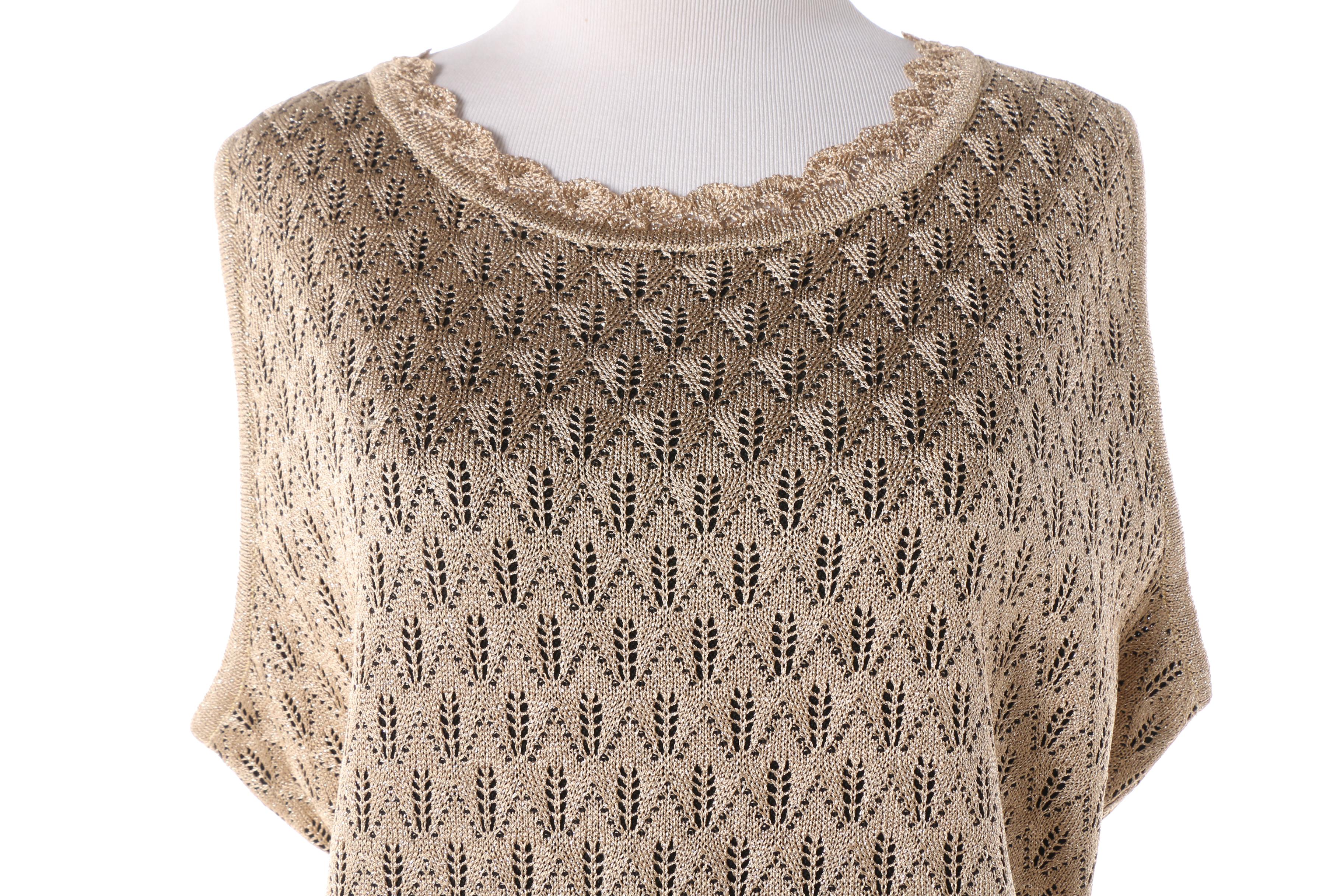 St. John Metallic Gold and Black Open Knit Skirt and Top Set