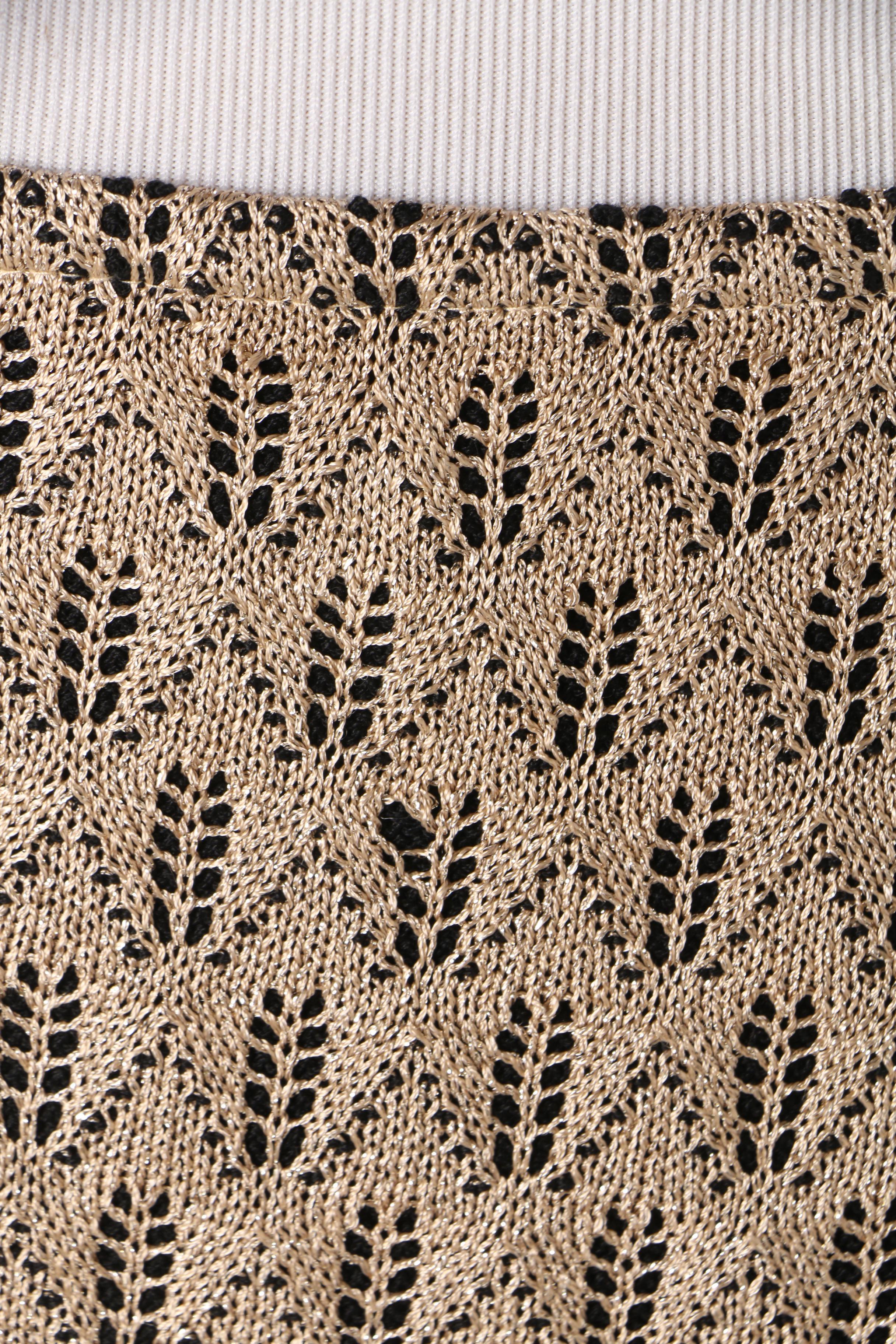 St. John Metallic Gold and Black Open Knit Skirt and Top Set