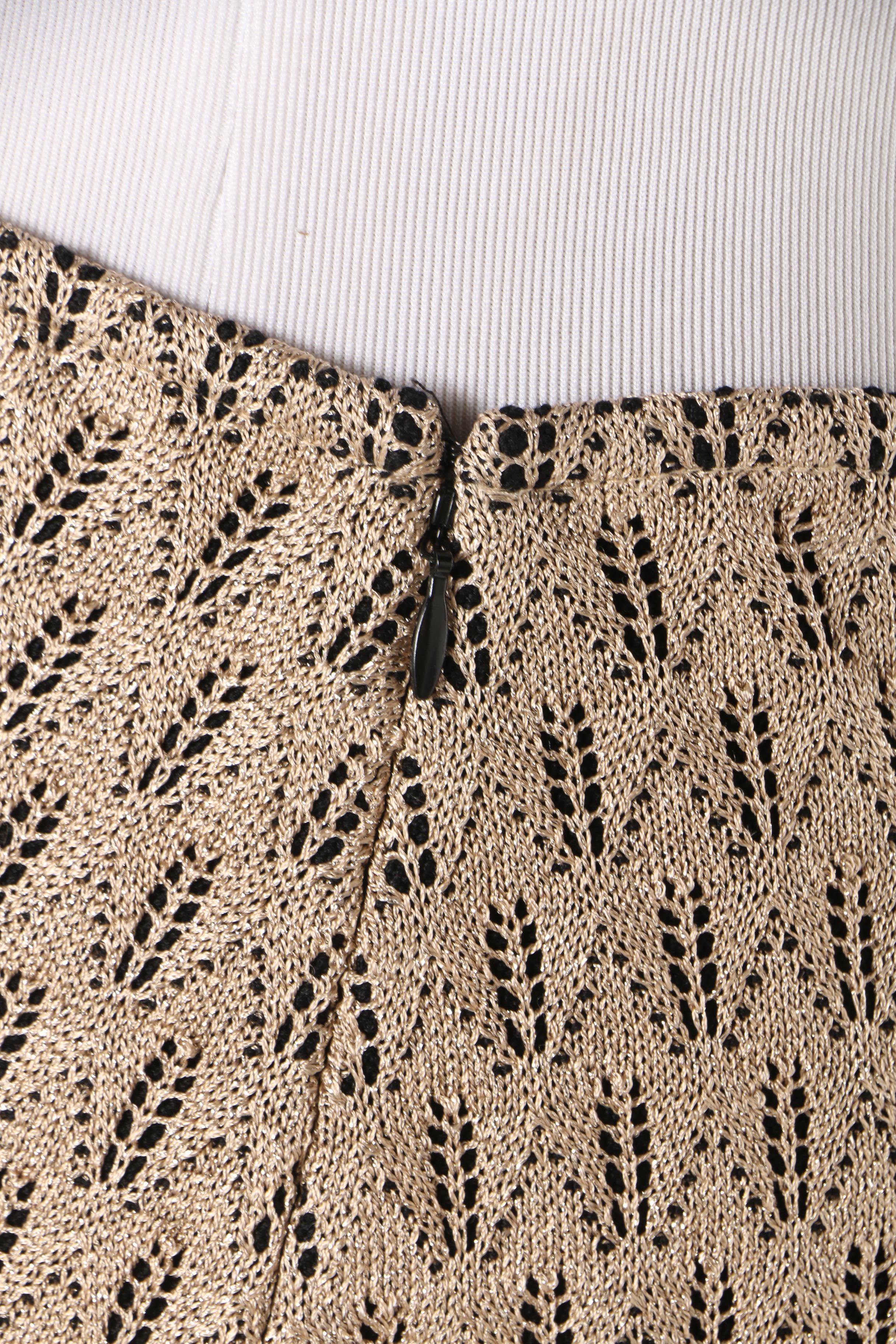 St. John Metallic Gold and Black Open Knit Skirt and Top Set