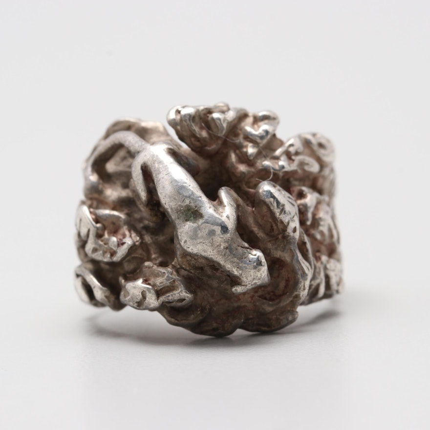 Sterling Silver Brutalist Panther Motif Ring