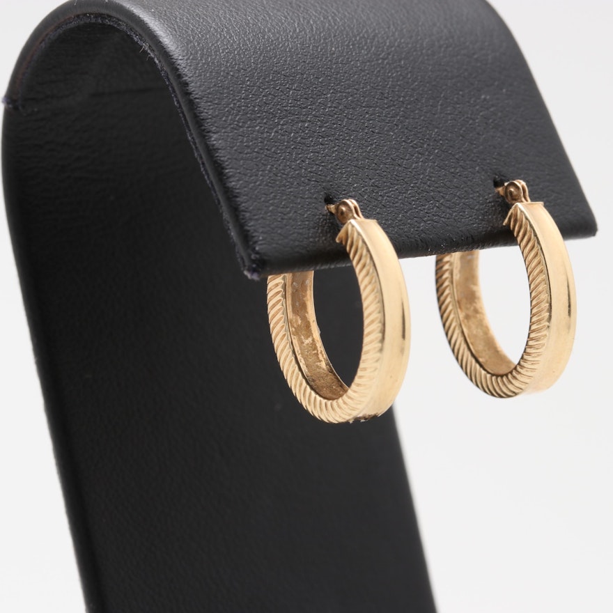 14K Yellow Gold Oval Drop Earrings