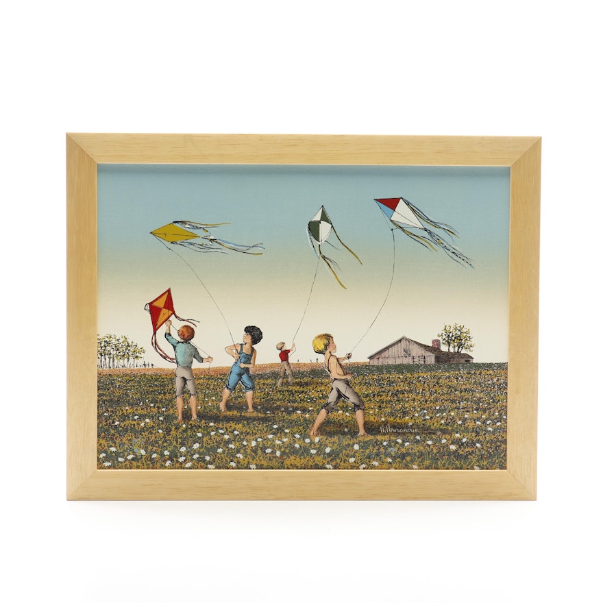 H. Hargrove Serigraph of Children with Kites
