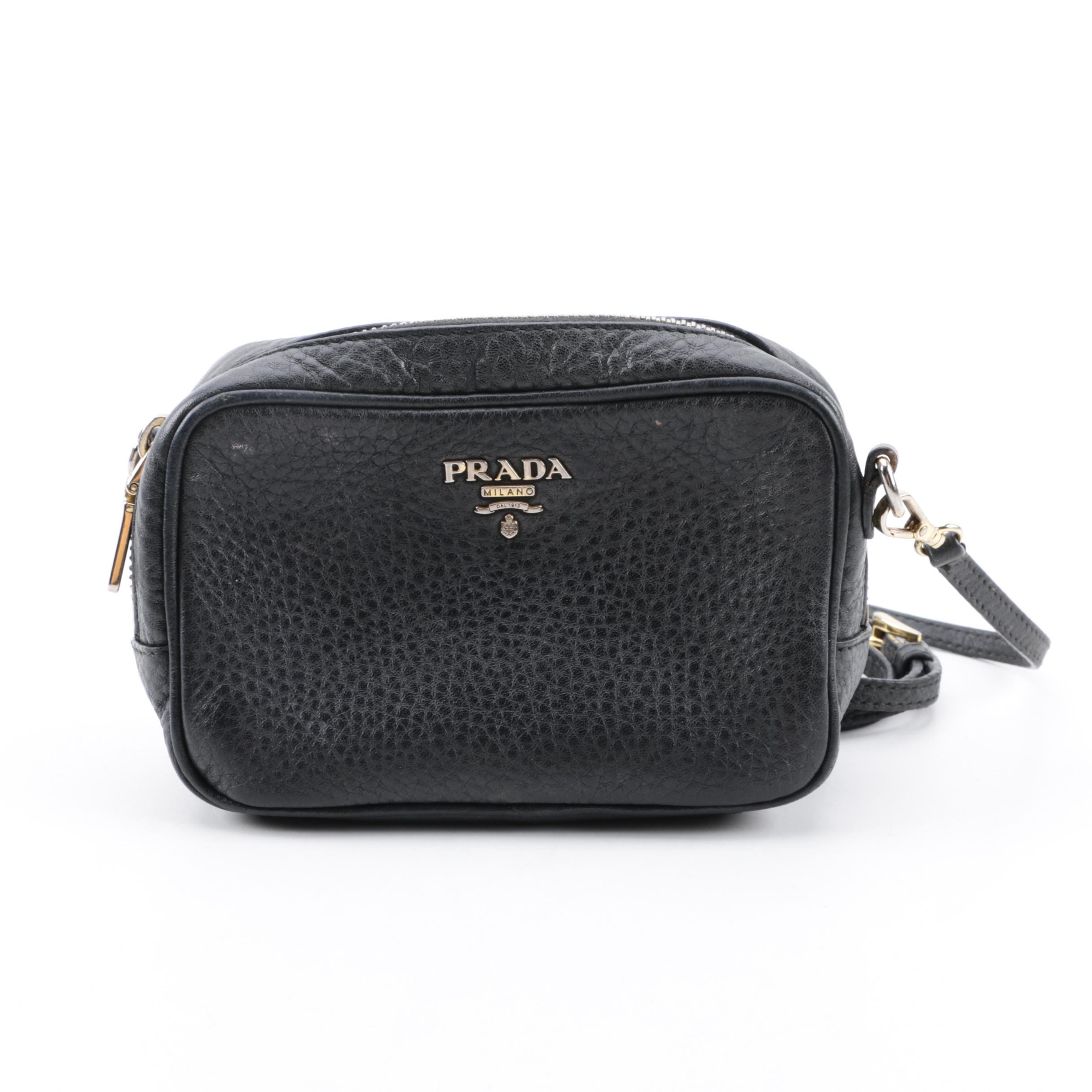 Prada Pebbled Black Leather Mini Crossbody Bag