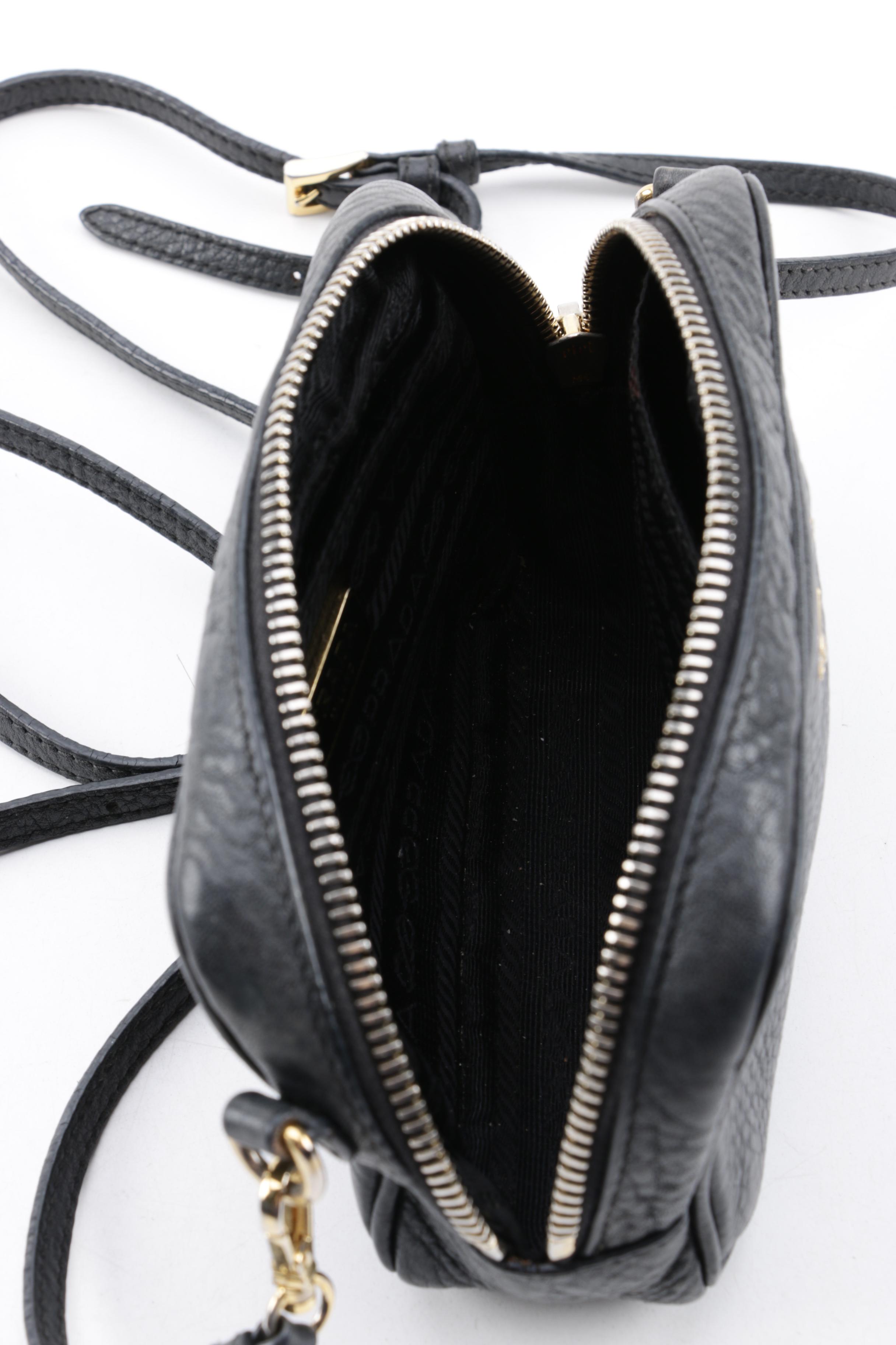 Prada Pebbled Black Leather Mini Crossbody Bag