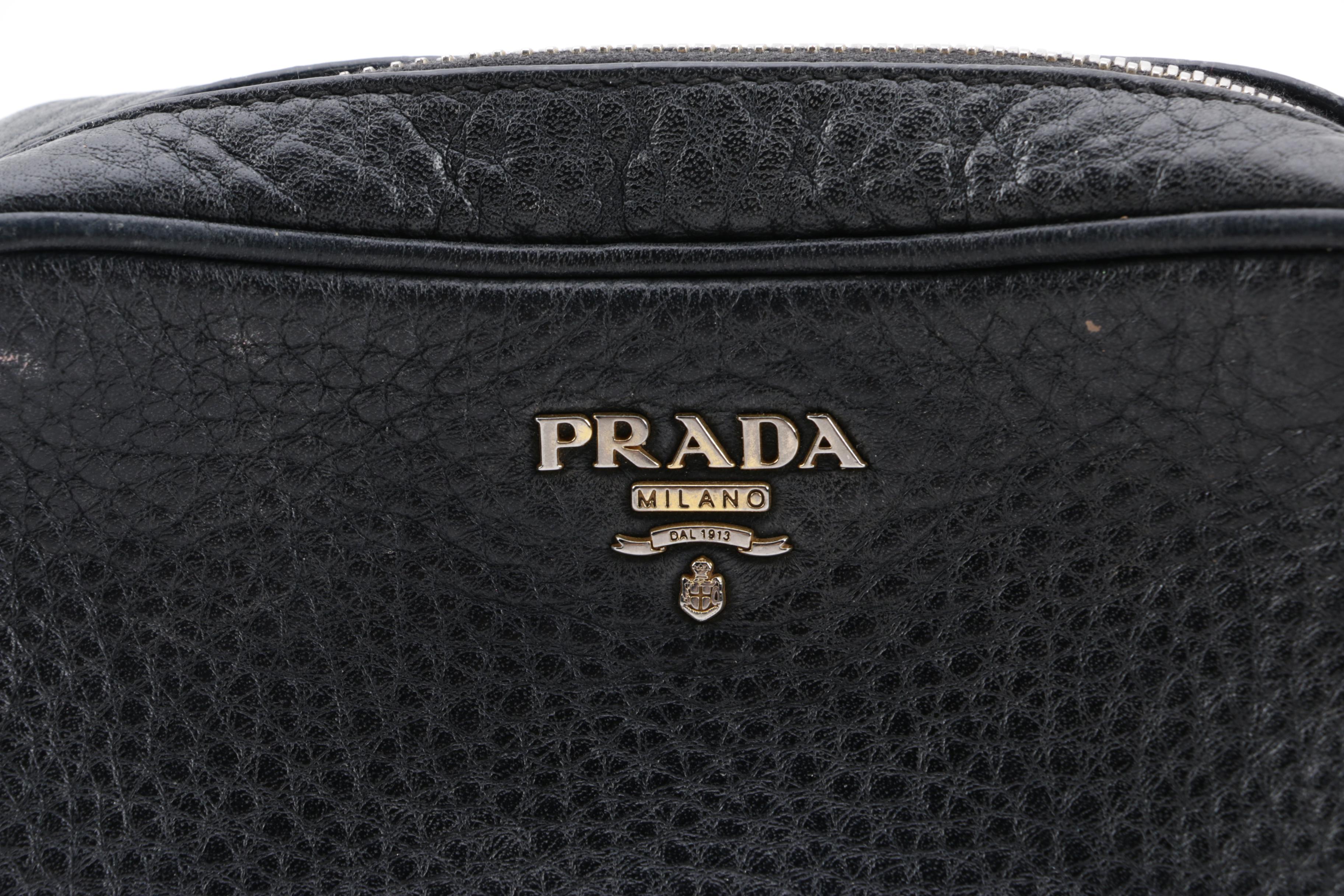 Prada Pebbled Black Leather Mini Crossbody Bag