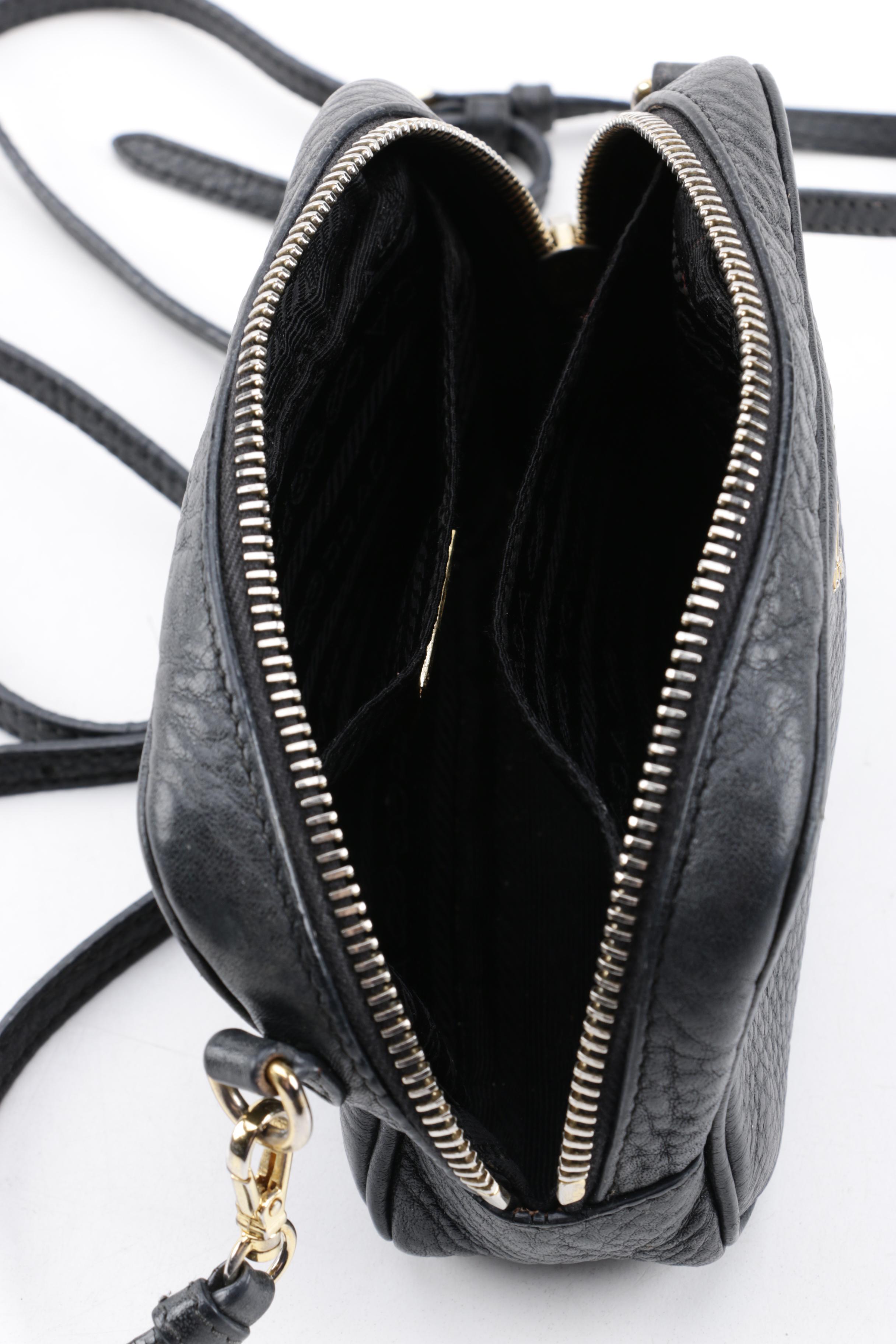 Prada Pebbled Black Leather Mini Crossbody Bag