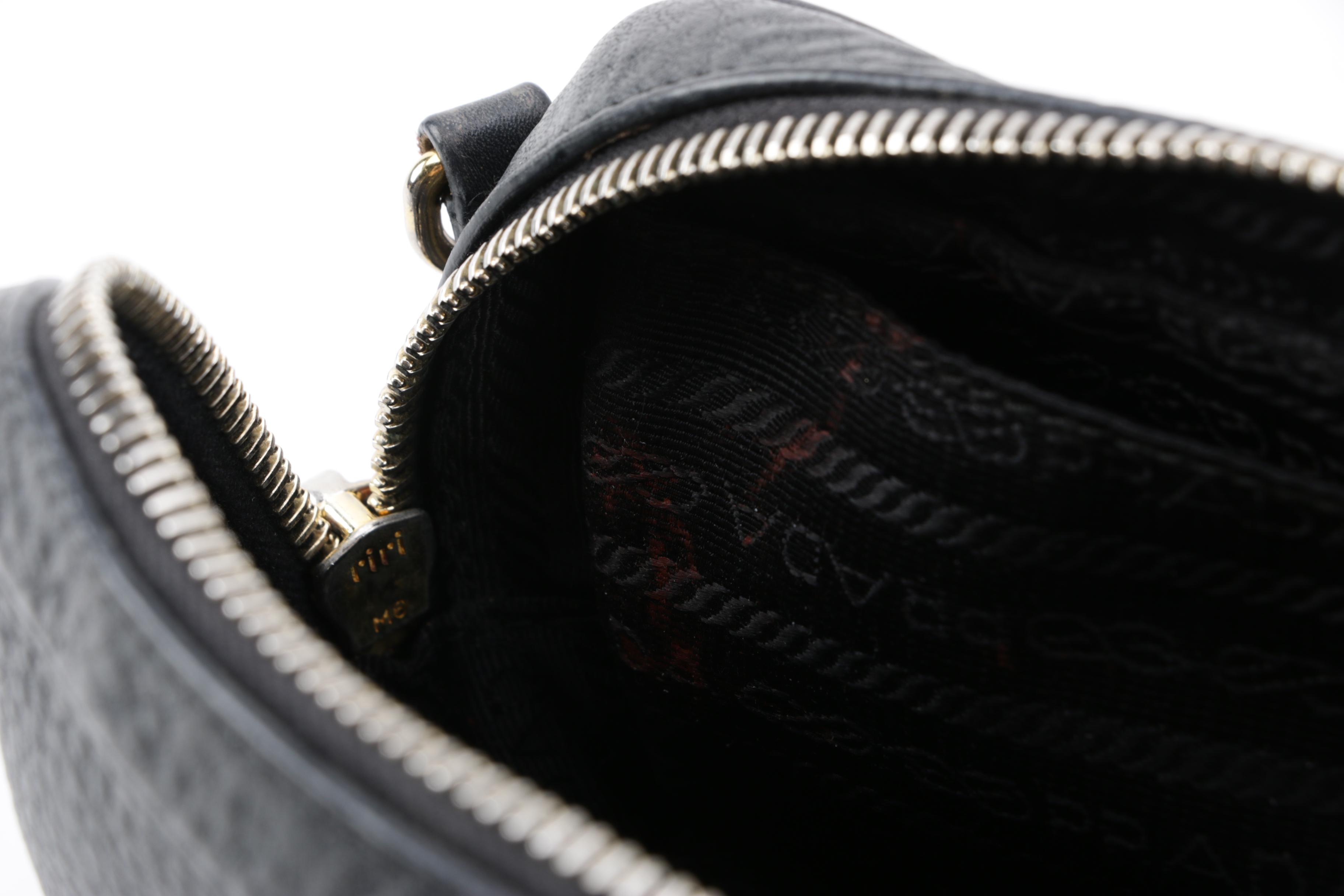 Prada Pebbled Black Leather Mini Crossbody Bag