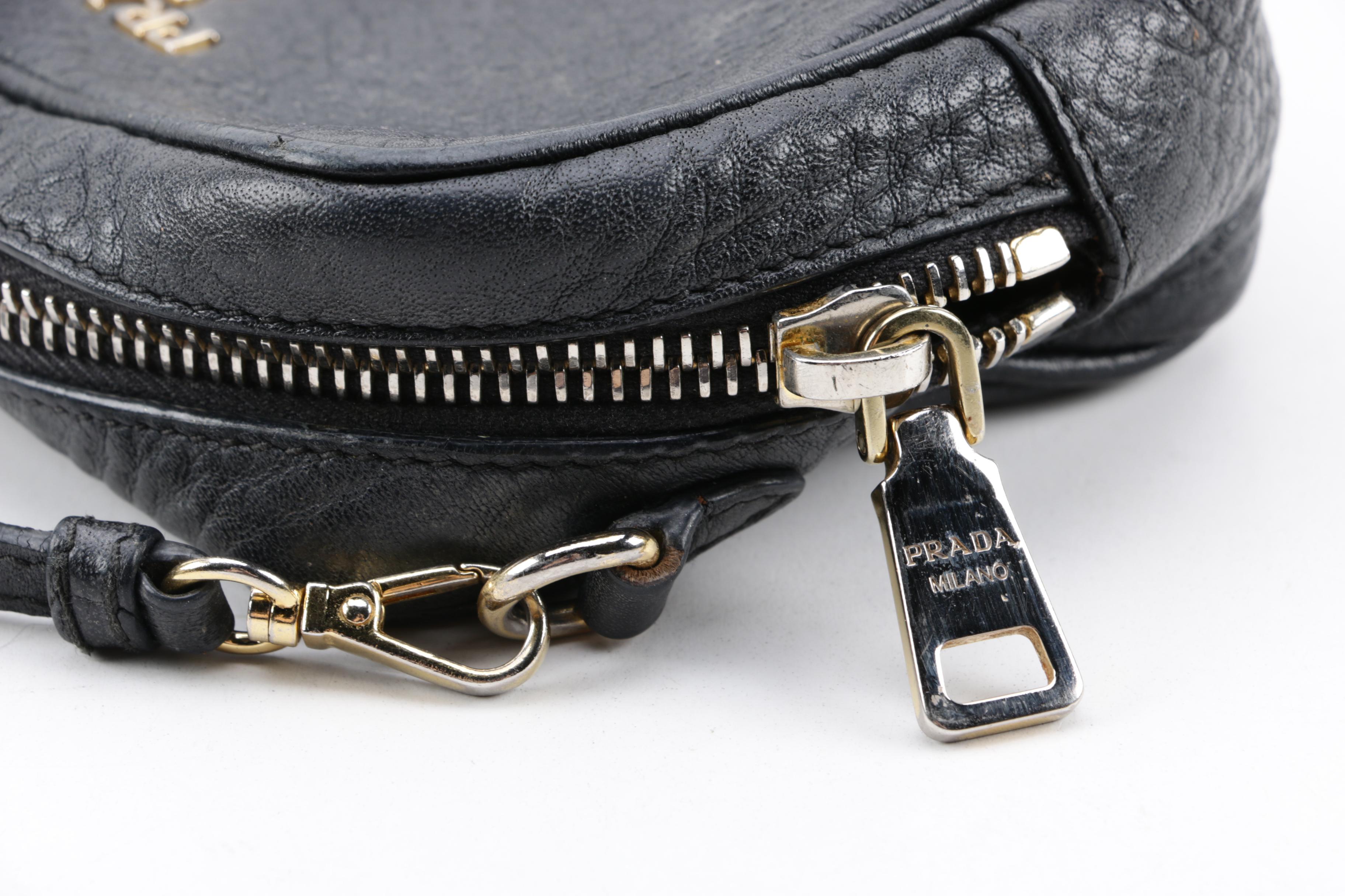 Prada Pebbled Black Leather Mini Crossbody Bag