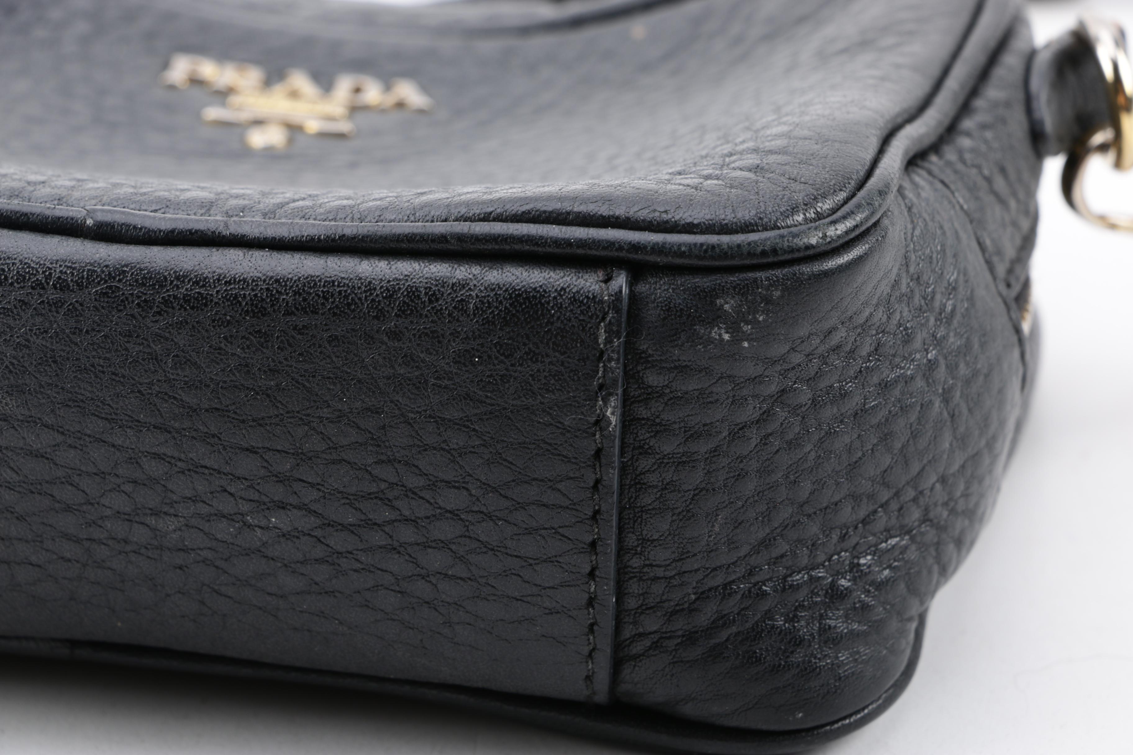 Prada Pebbled Black Leather Mini Crossbody Bag