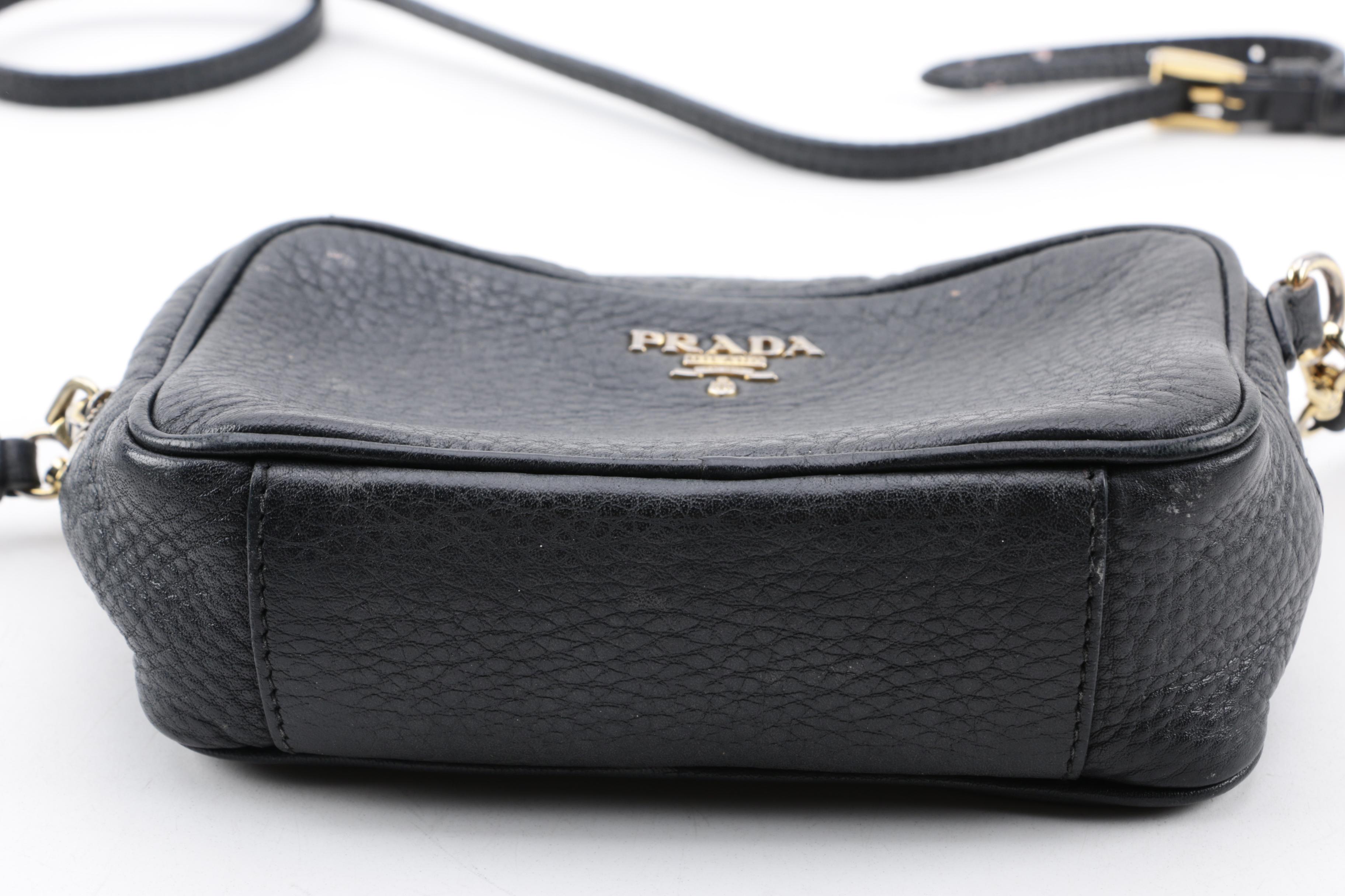 Prada Pebbled Black Leather Mini Crossbody Bag