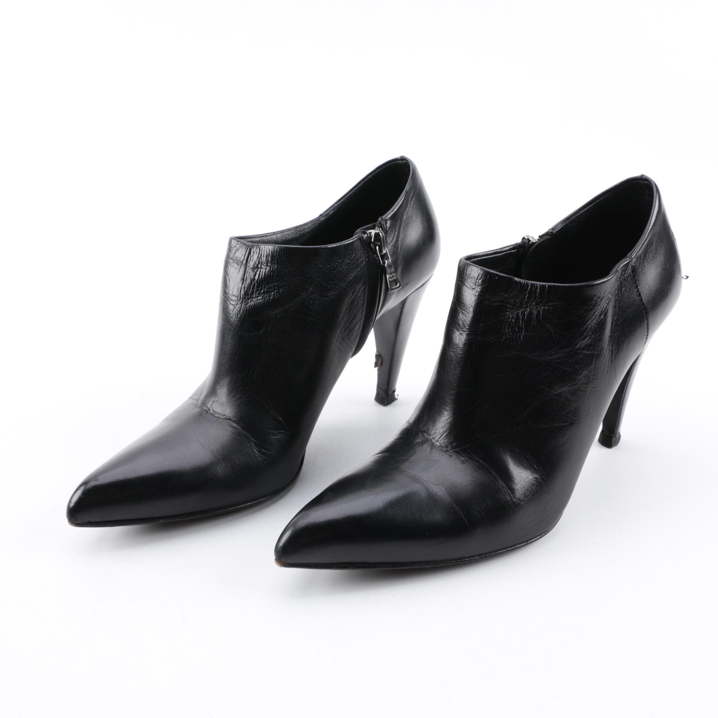 Women's Prada Calzature Donna Black Leather Pointed Toe Booties
