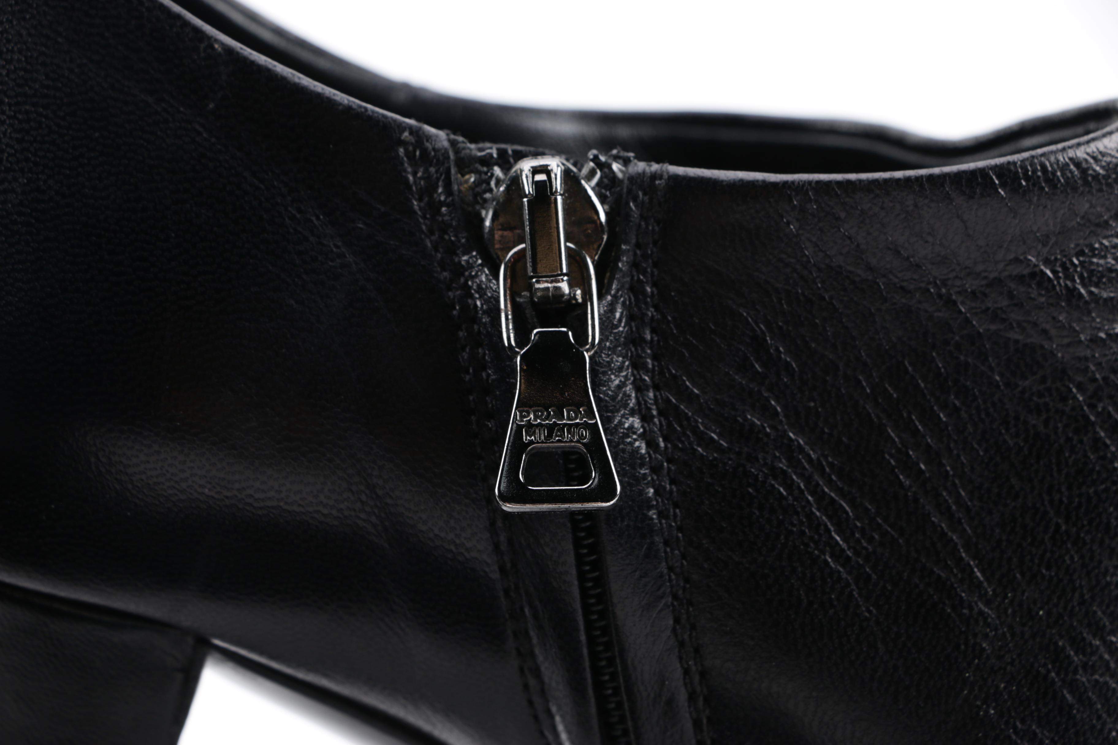 Women's Prada Calzature Donna Black Leather Pointed Toe Booties