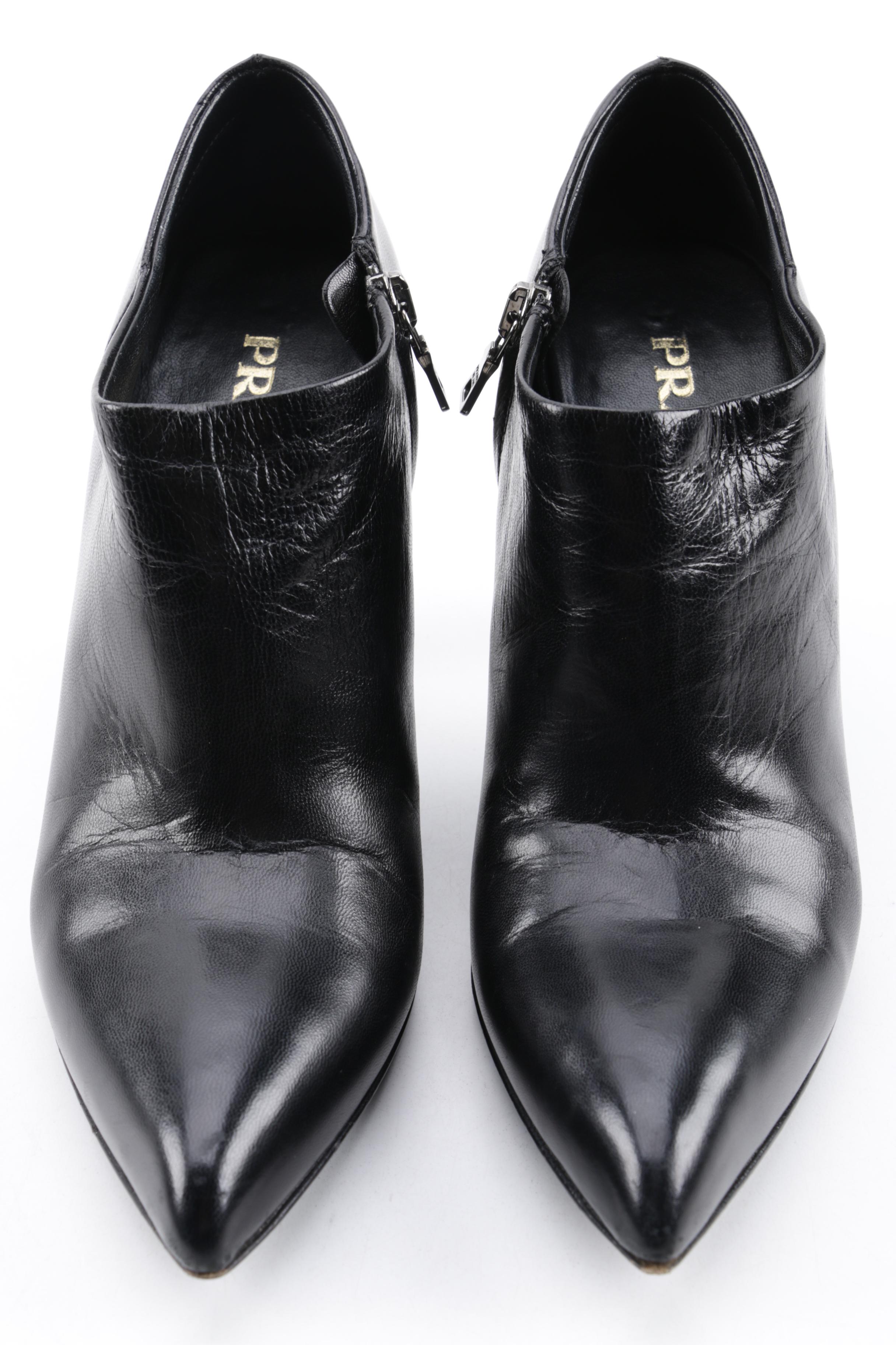 Women's Prada Calzature Donna Black Leather Pointed Toe Booties