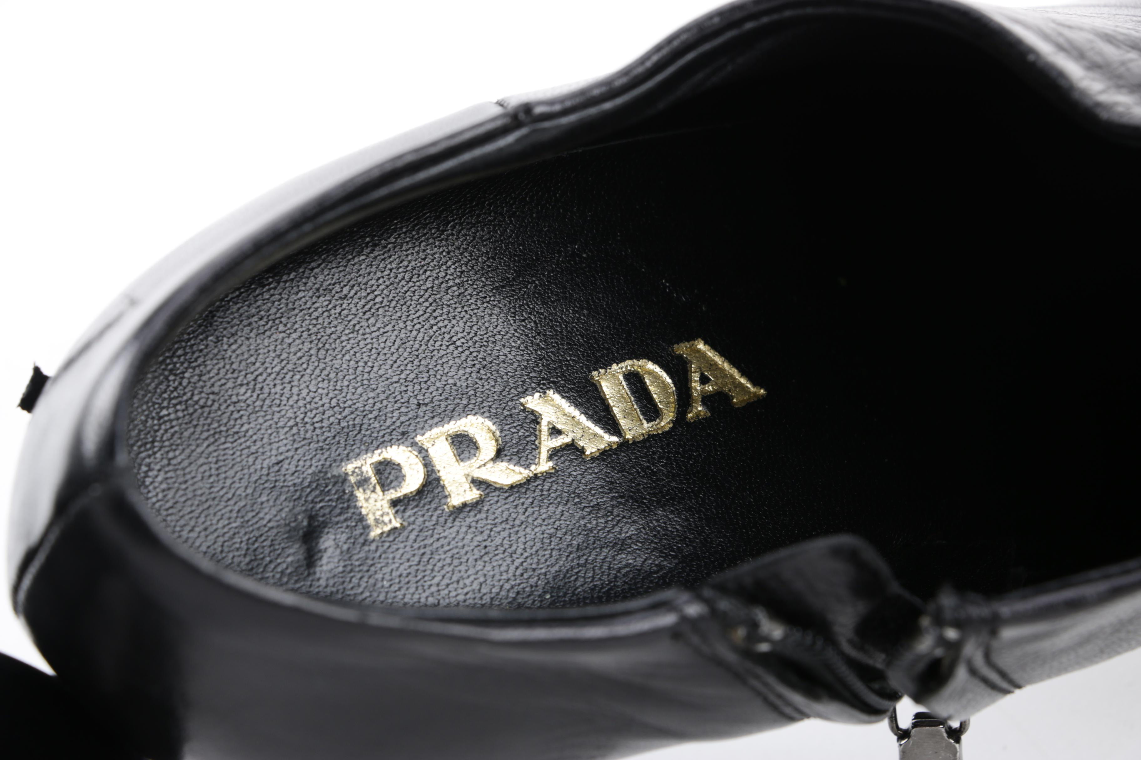 Women's Prada Calzature Donna Black Leather Pointed Toe Booties