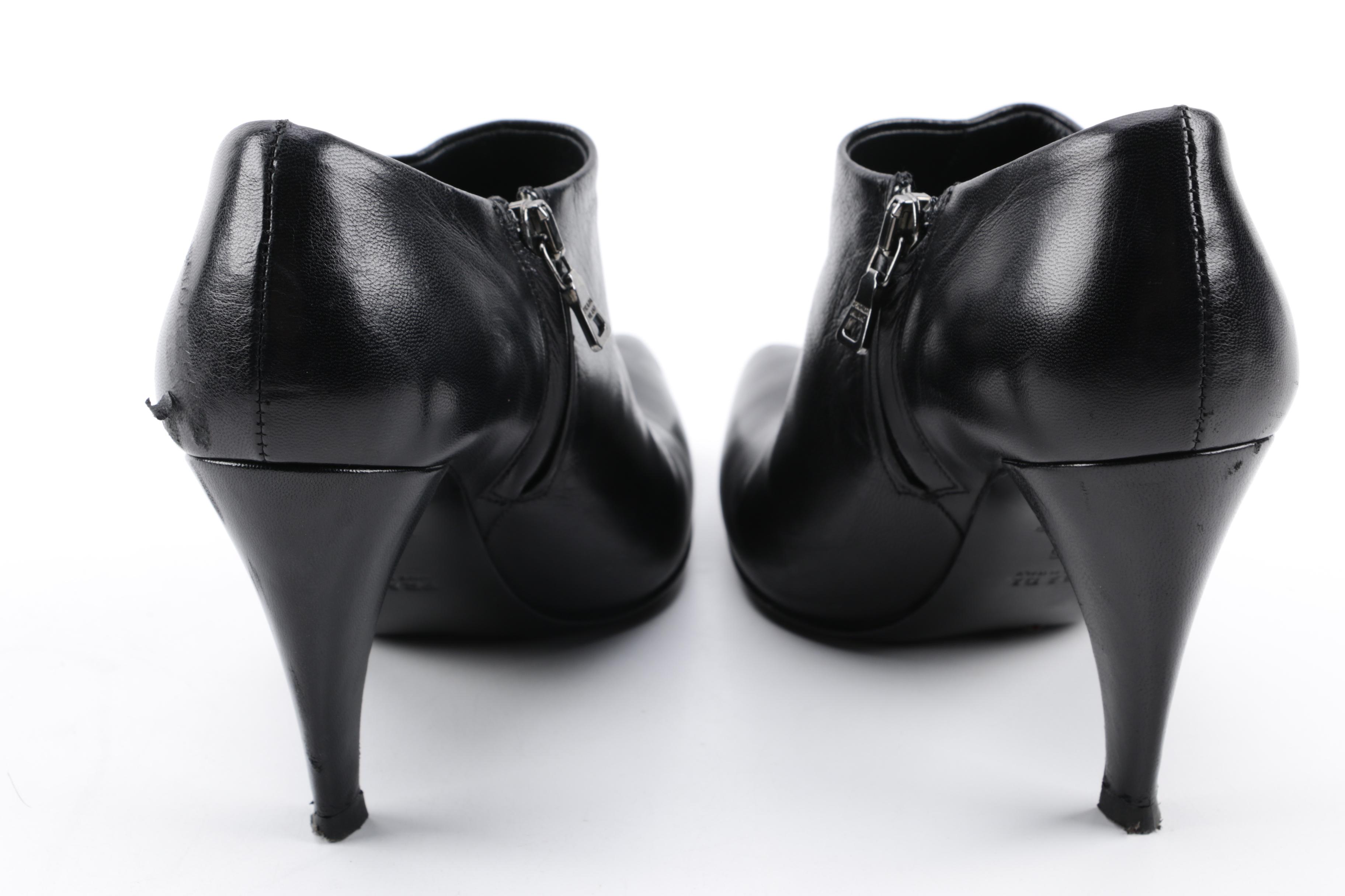 Women's Prada Calzature Donna Black Leather Pointed Toe Booties