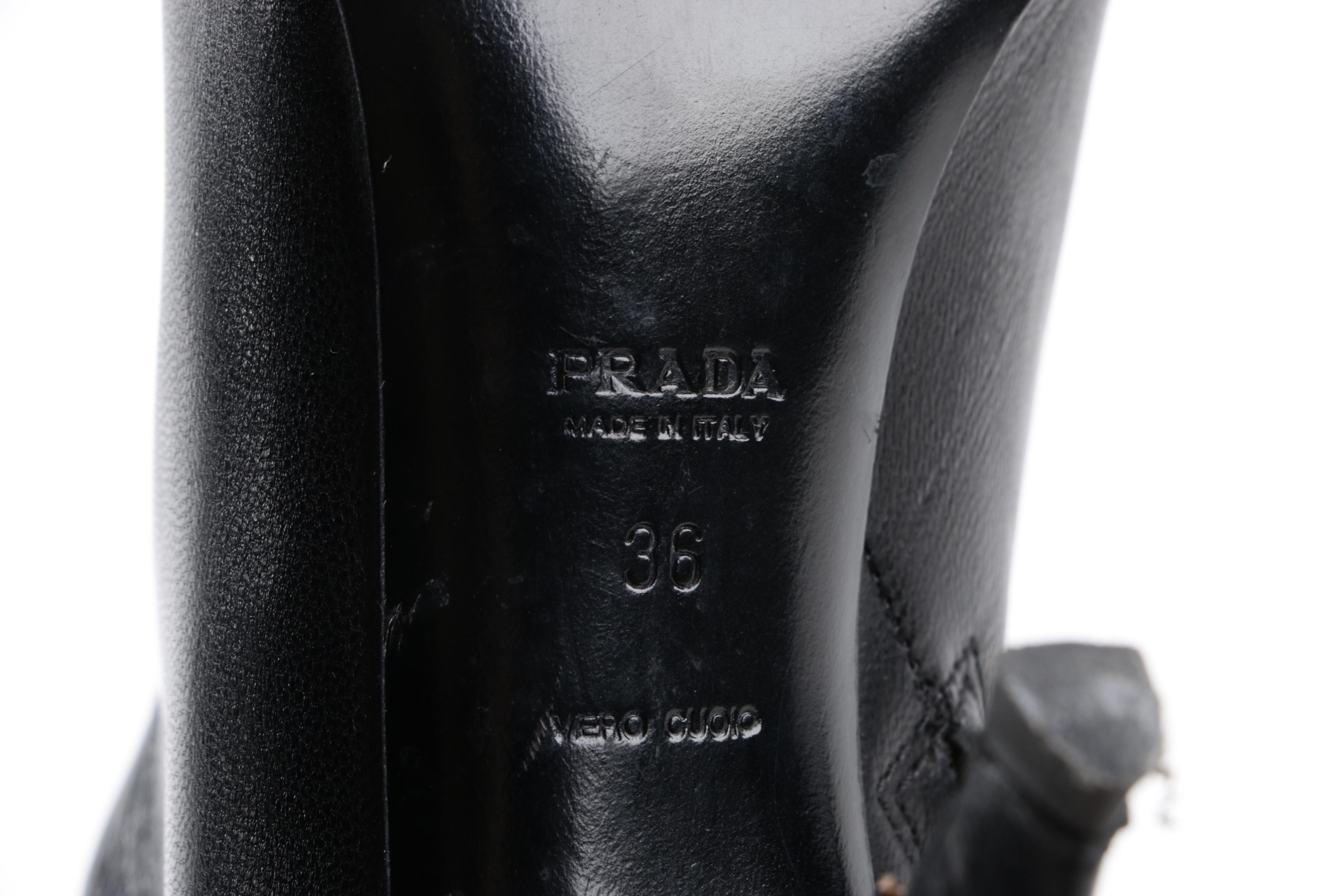 Women's Prada Calzature Donna Black Leather Pointed Toe Booties