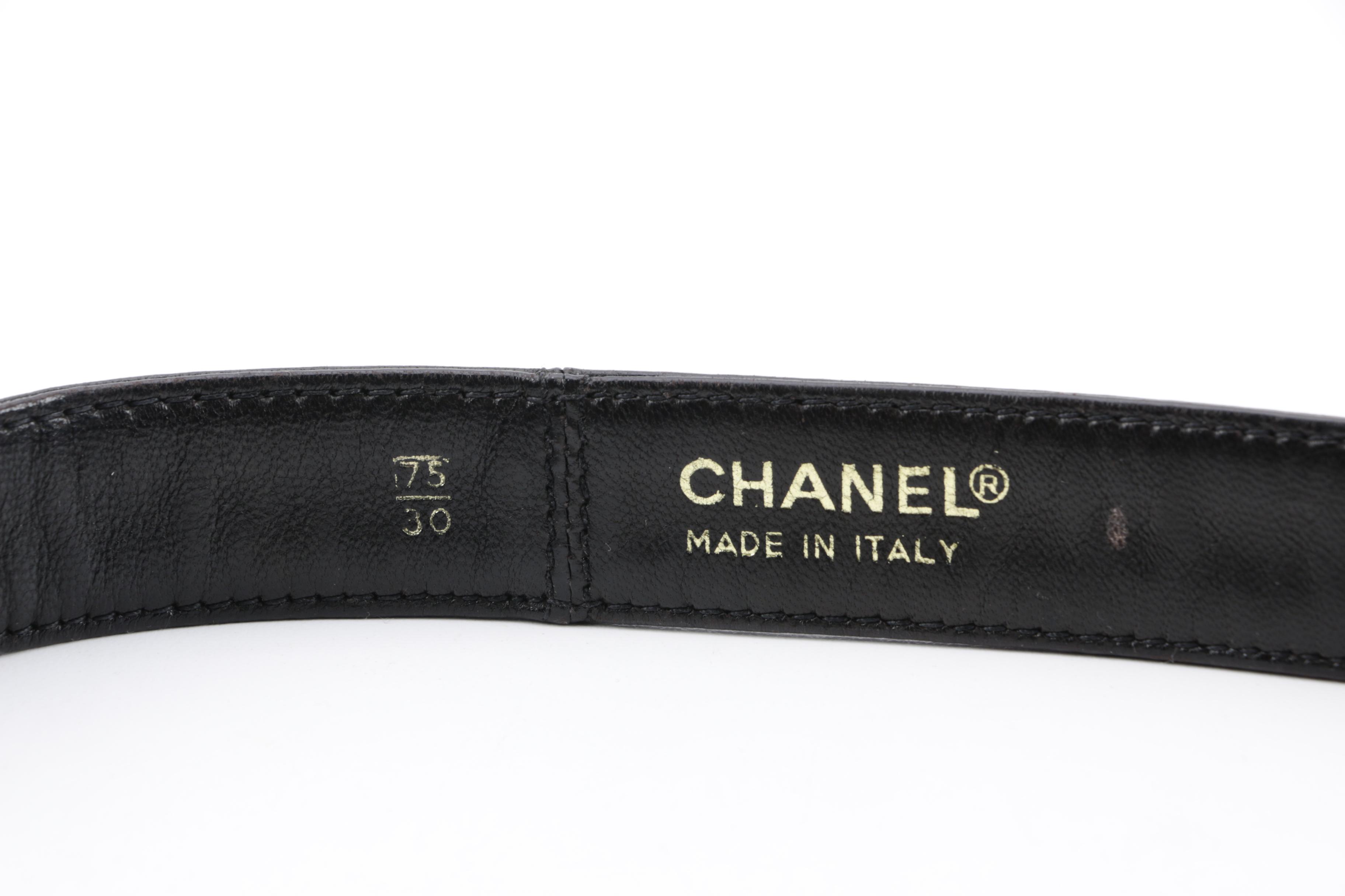 Chanel Black Lambskin Leather Belt with Gold Tone CC Turn Lock Buckle