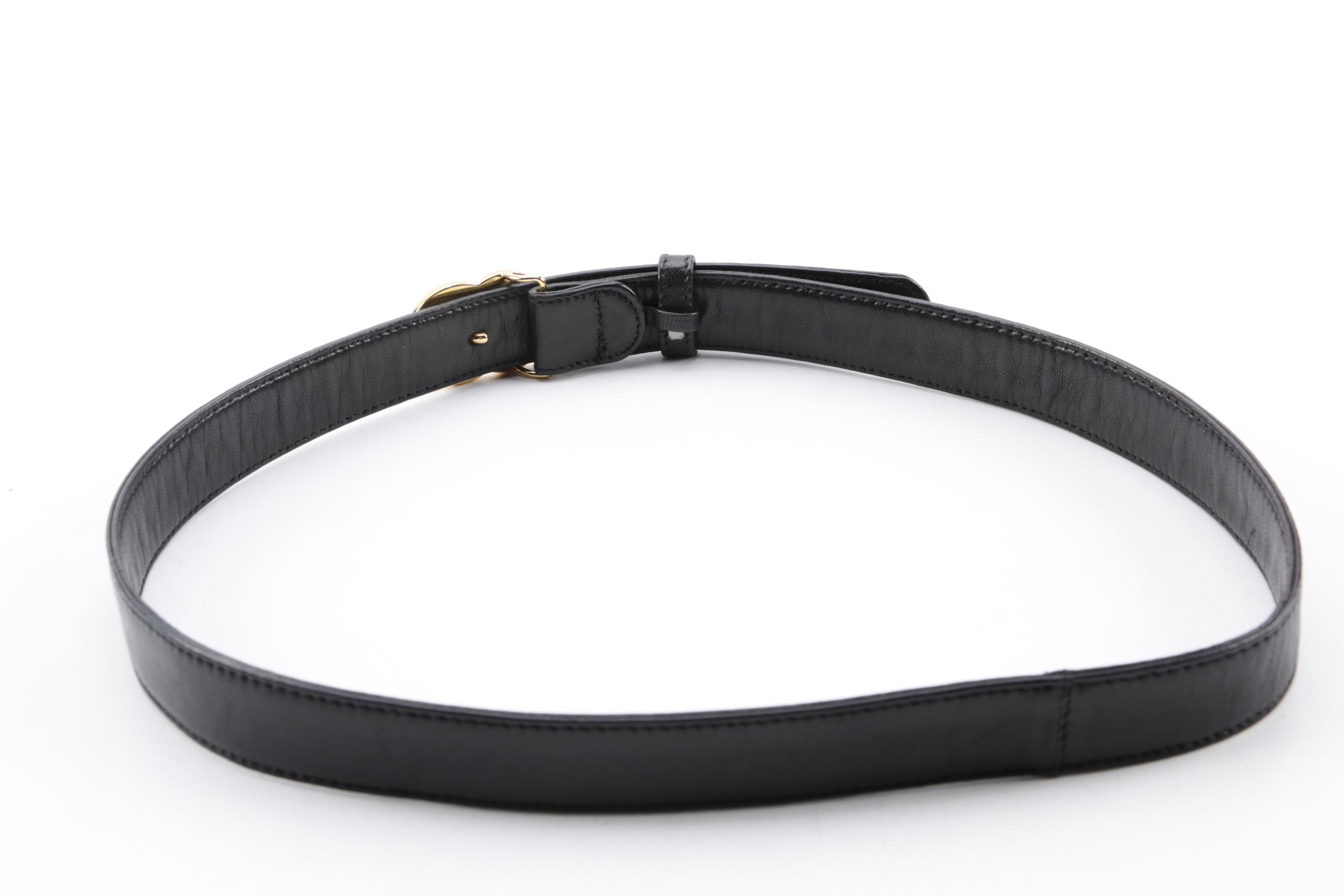 Chanel Black Lambskin Leather Belt with Gold Tone CC Turn Lock Buckle