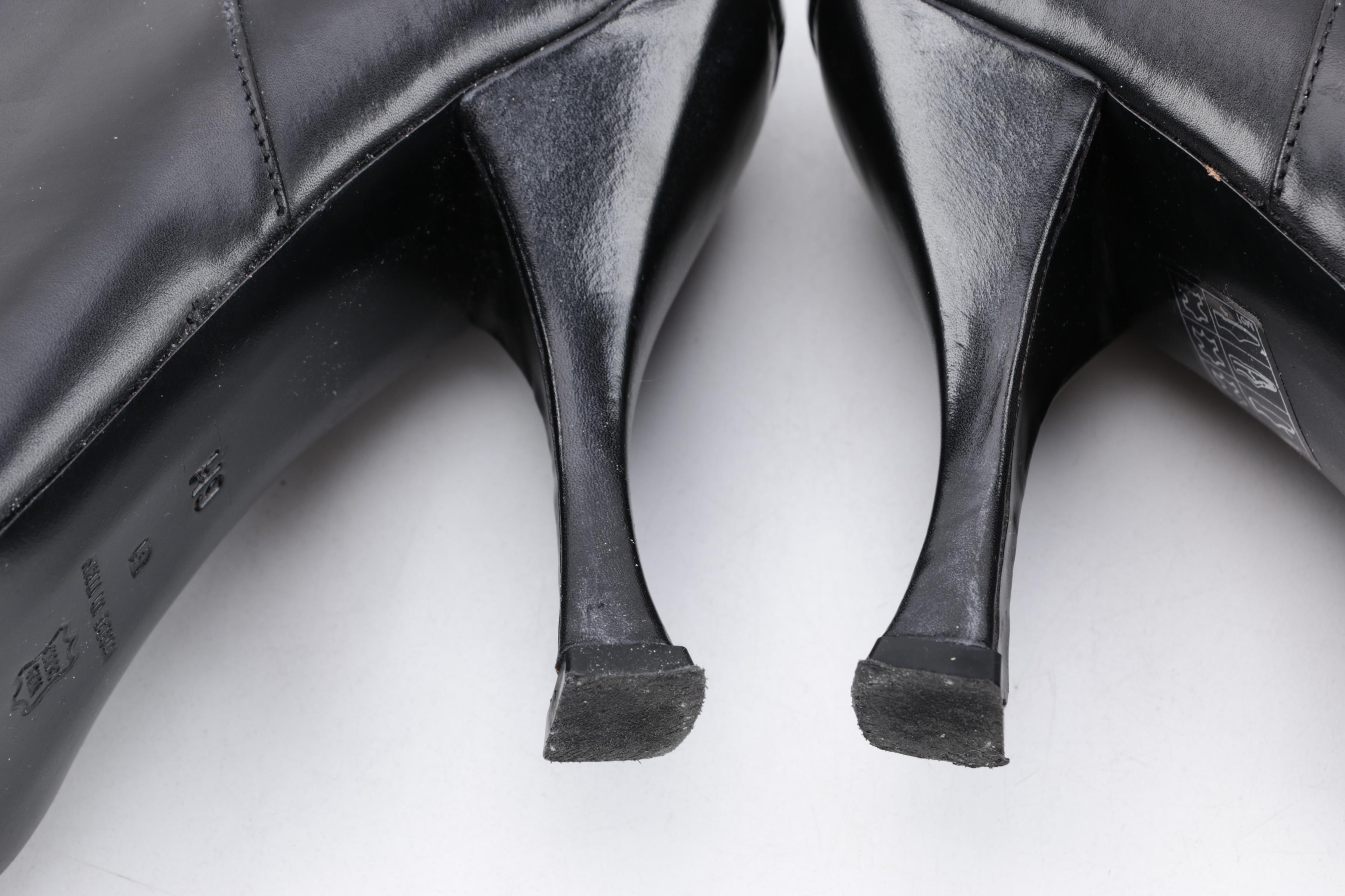 Women's Via Spiga Glame Black Leather Pointed Toe Heeled Tall Boots