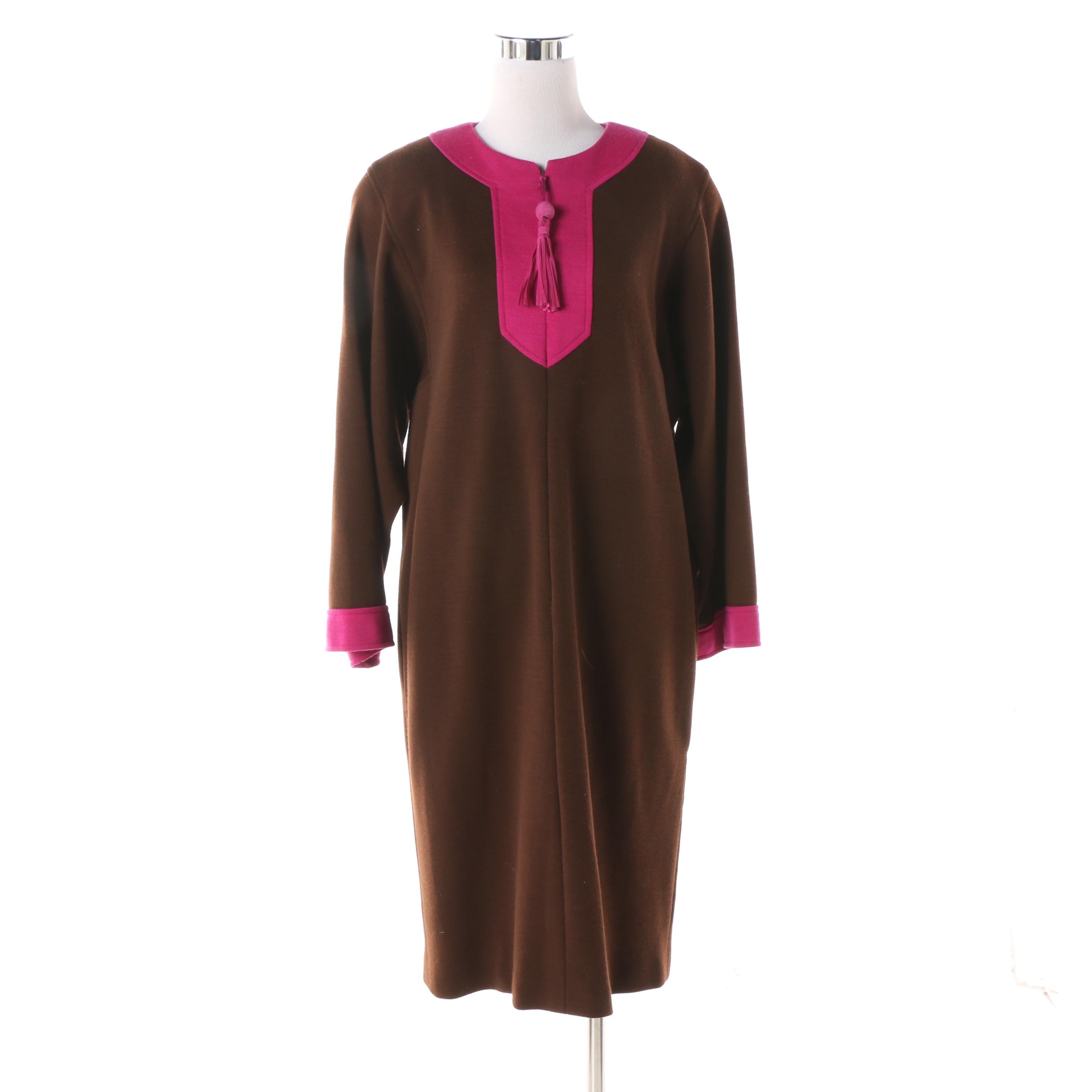 Women's 1980s Oscar de la Renta Brown and Fuchsia Tunic-Style Shift Dress