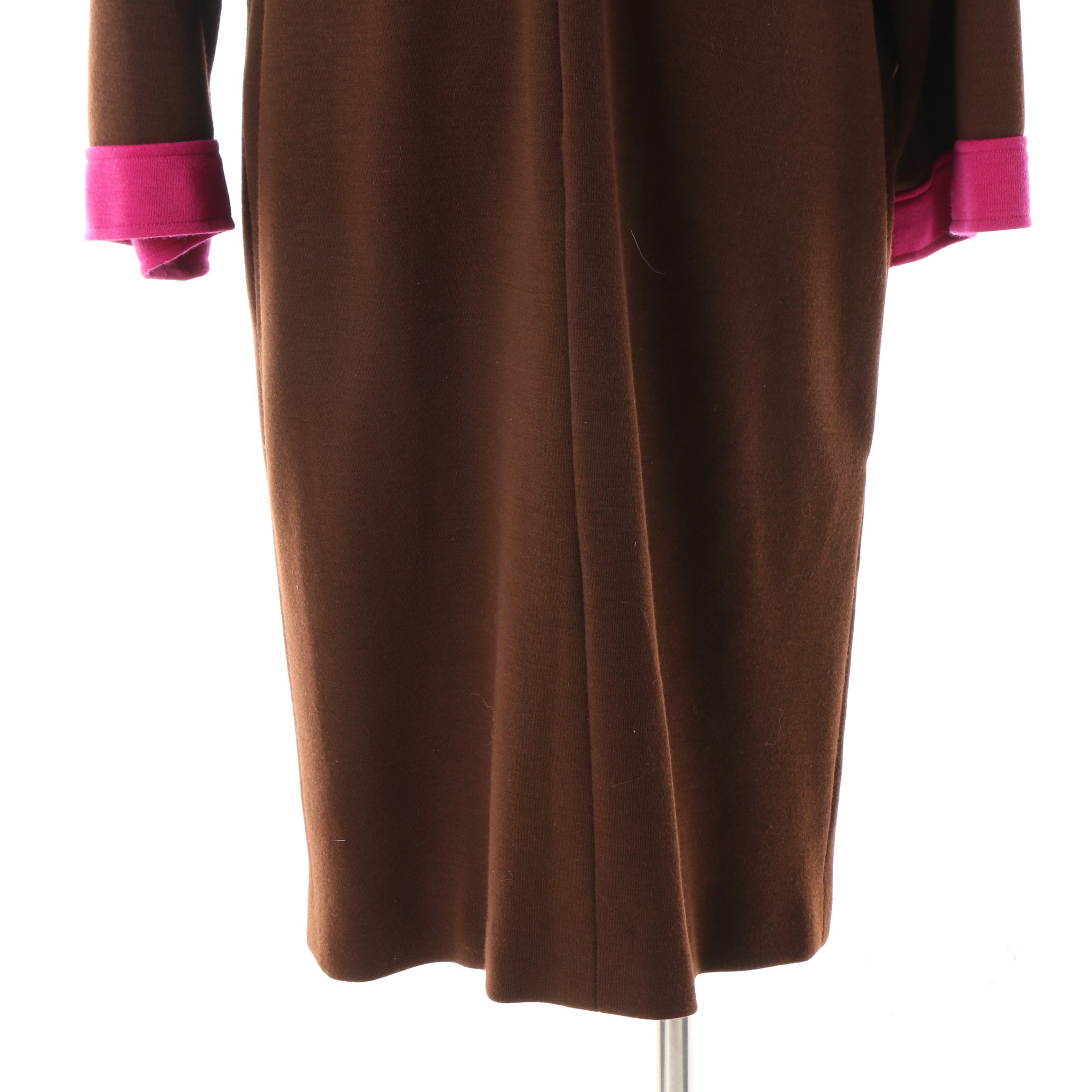 Women's 1980s Oscar de la Renta Brown and Fuchsia Tunic-Style Shift Dress