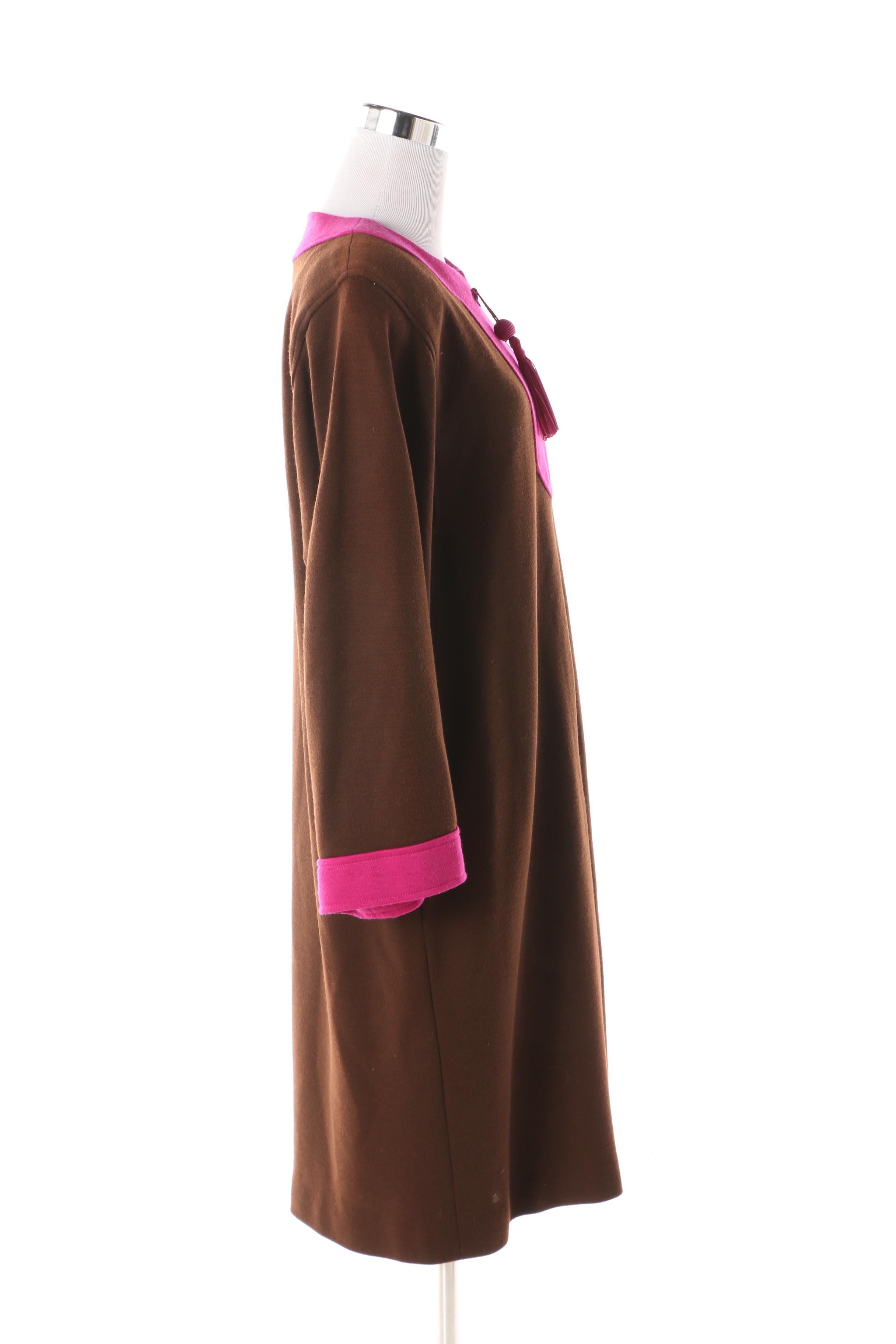 Women's 1980s Oscar de la Renta Brown and Fuchsia Tunic-Style Shift Dress