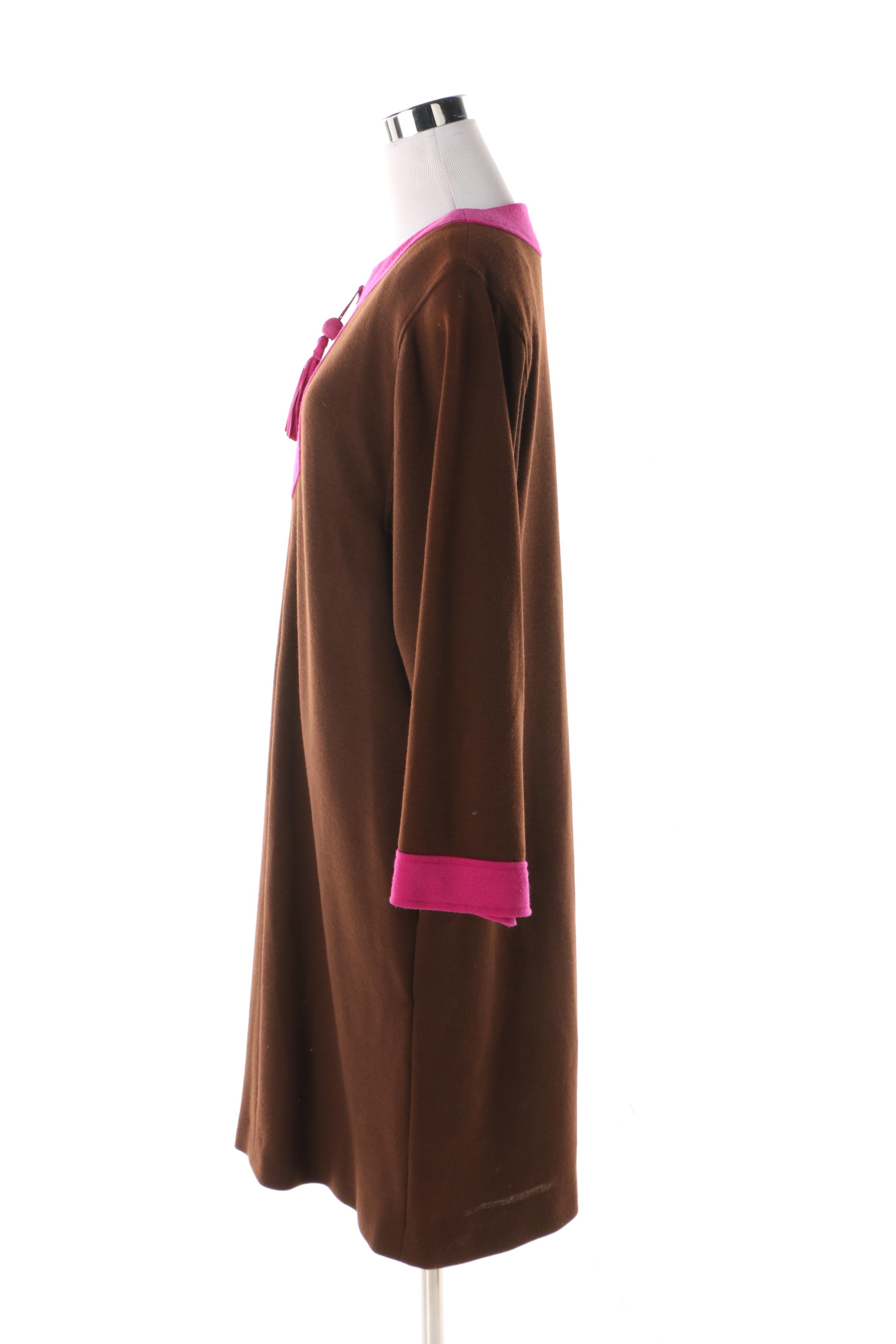 Women's 1980s Oscar de la Renta Brown and Fuchsia Tunic-Style Shift Dress