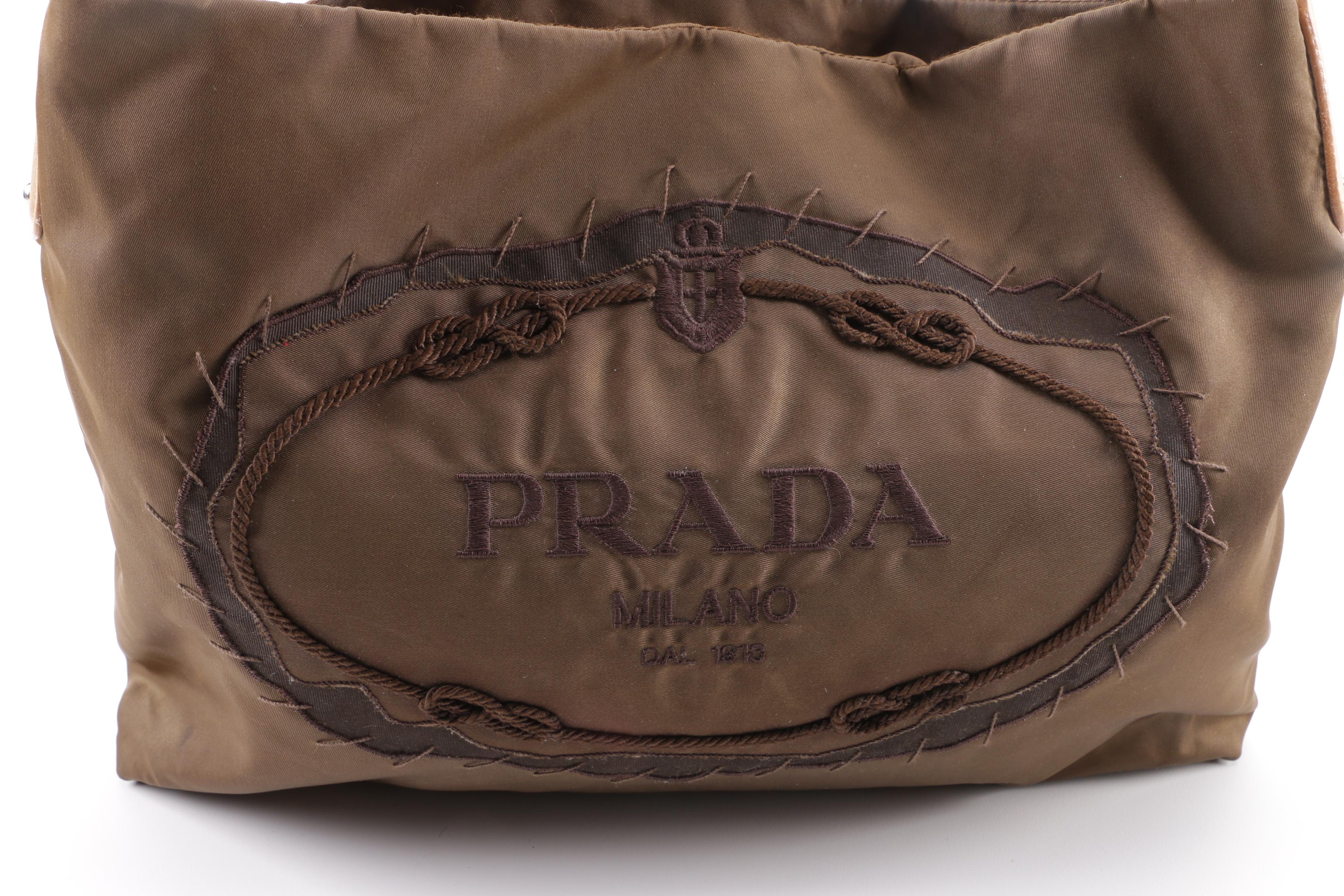 Prada Brown Nylon Logo Shoulder Bag