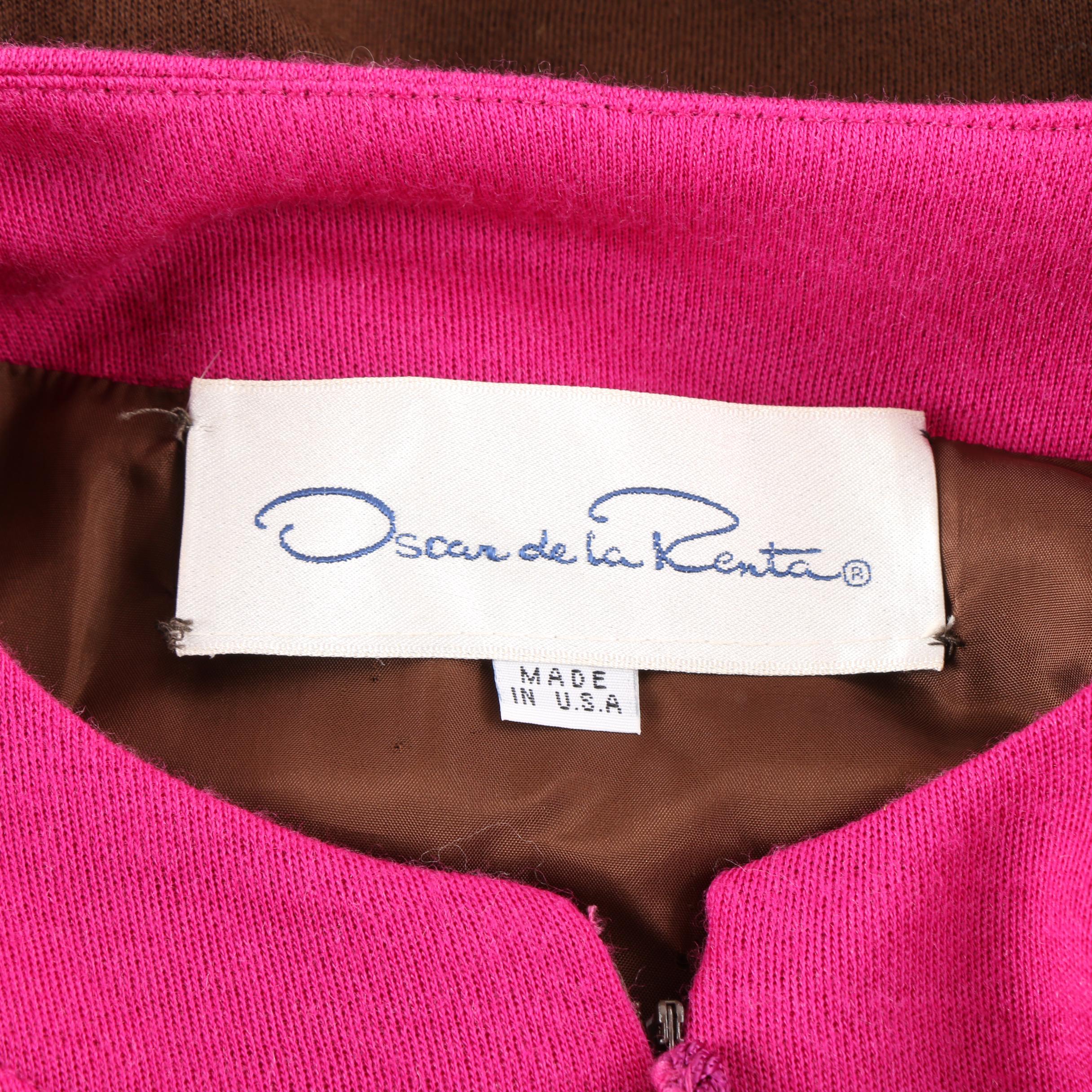 Women's 1980s Oscar de la Renta Brown and Fuchsia Tunic-Style Shift Dress