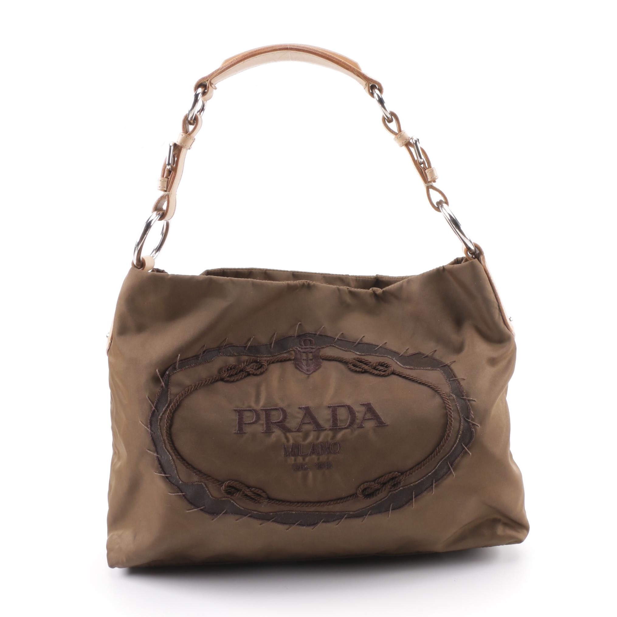 Prada Brown Nylon Logo Shoulder Bag