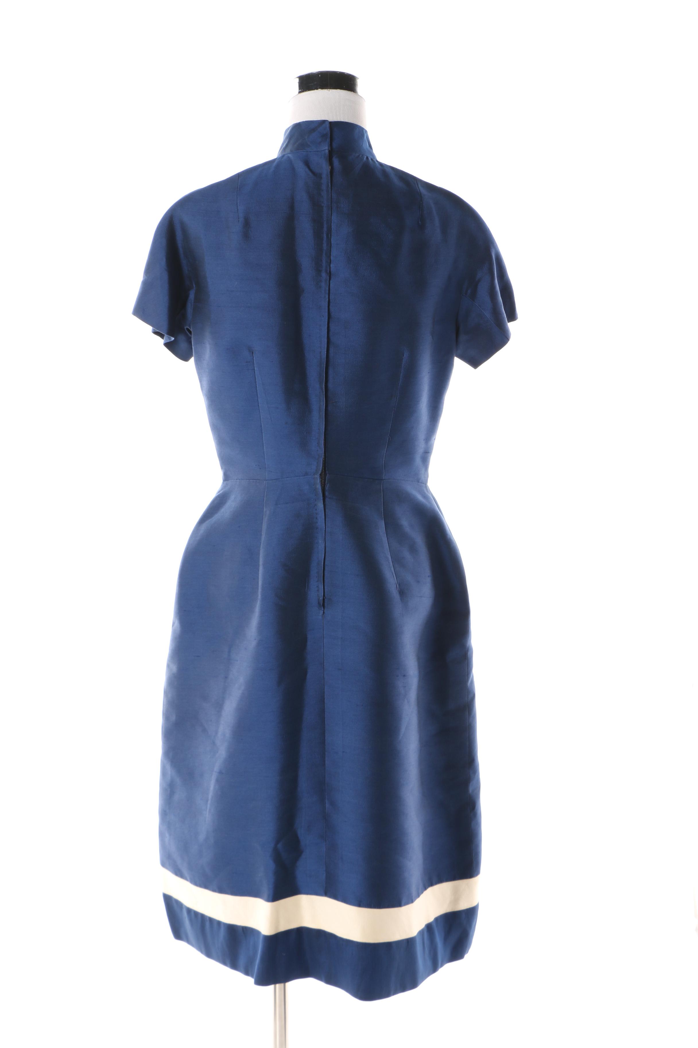 Vintage Mocambo, Inc. Blue and Off-White Silk Mod Dress Suit