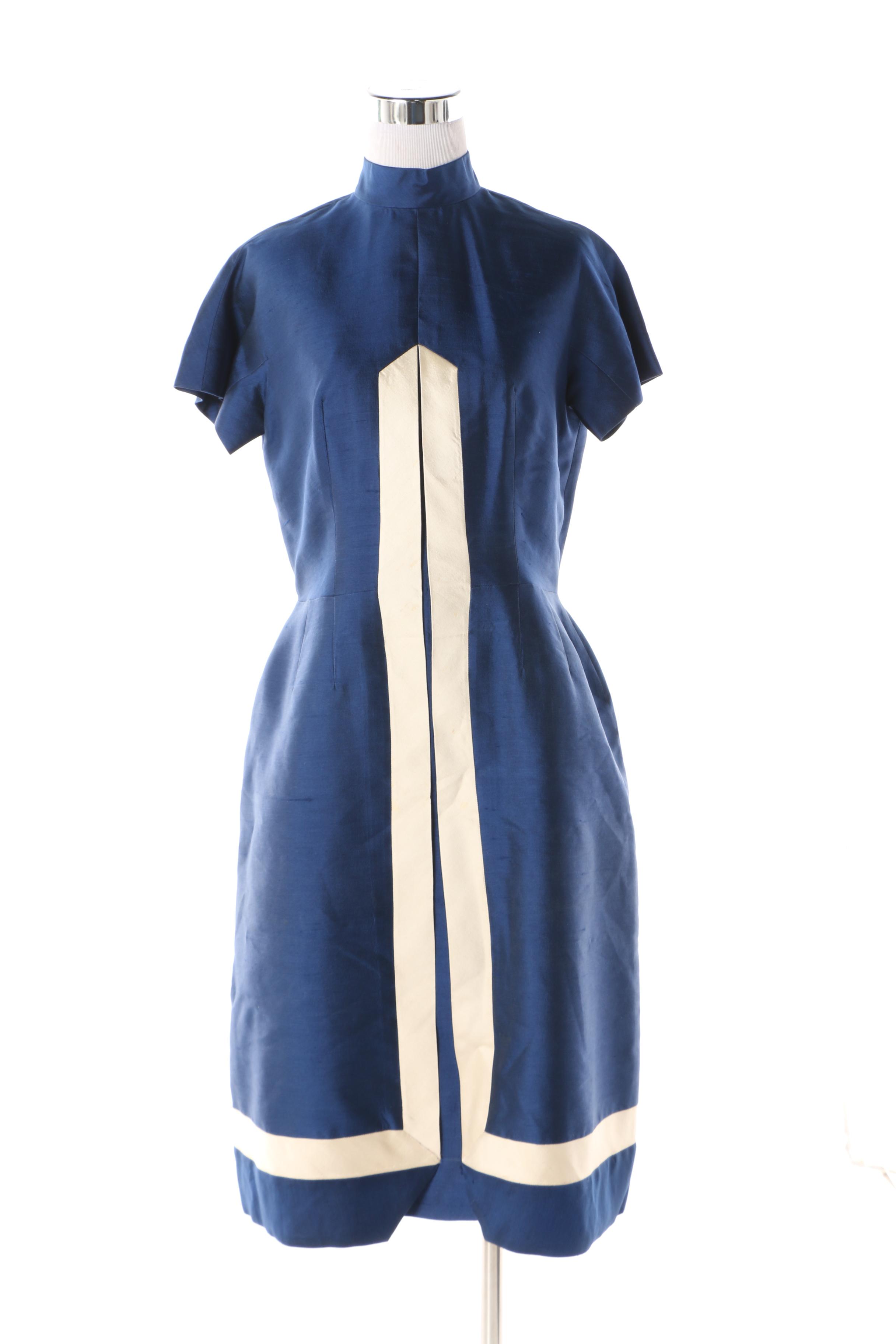 Vintage Mocambo, Inc. Blue and Off-White Silk Mod Dress Suit