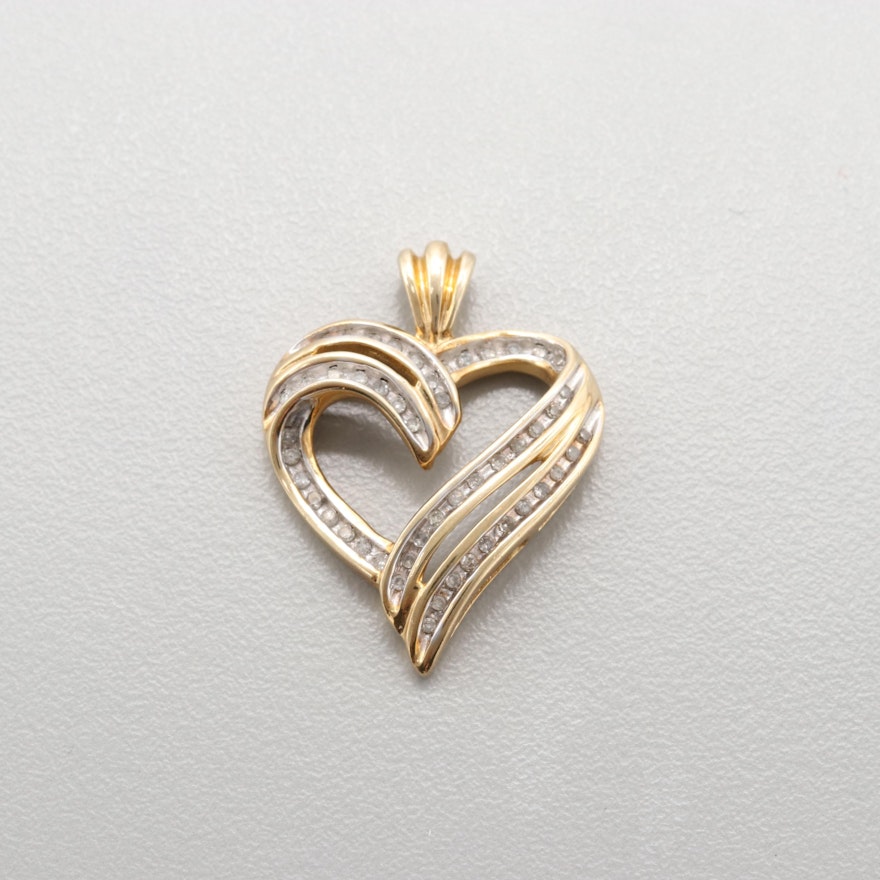 Gold Wash on Sterling Silver Diamond Heart Pendant