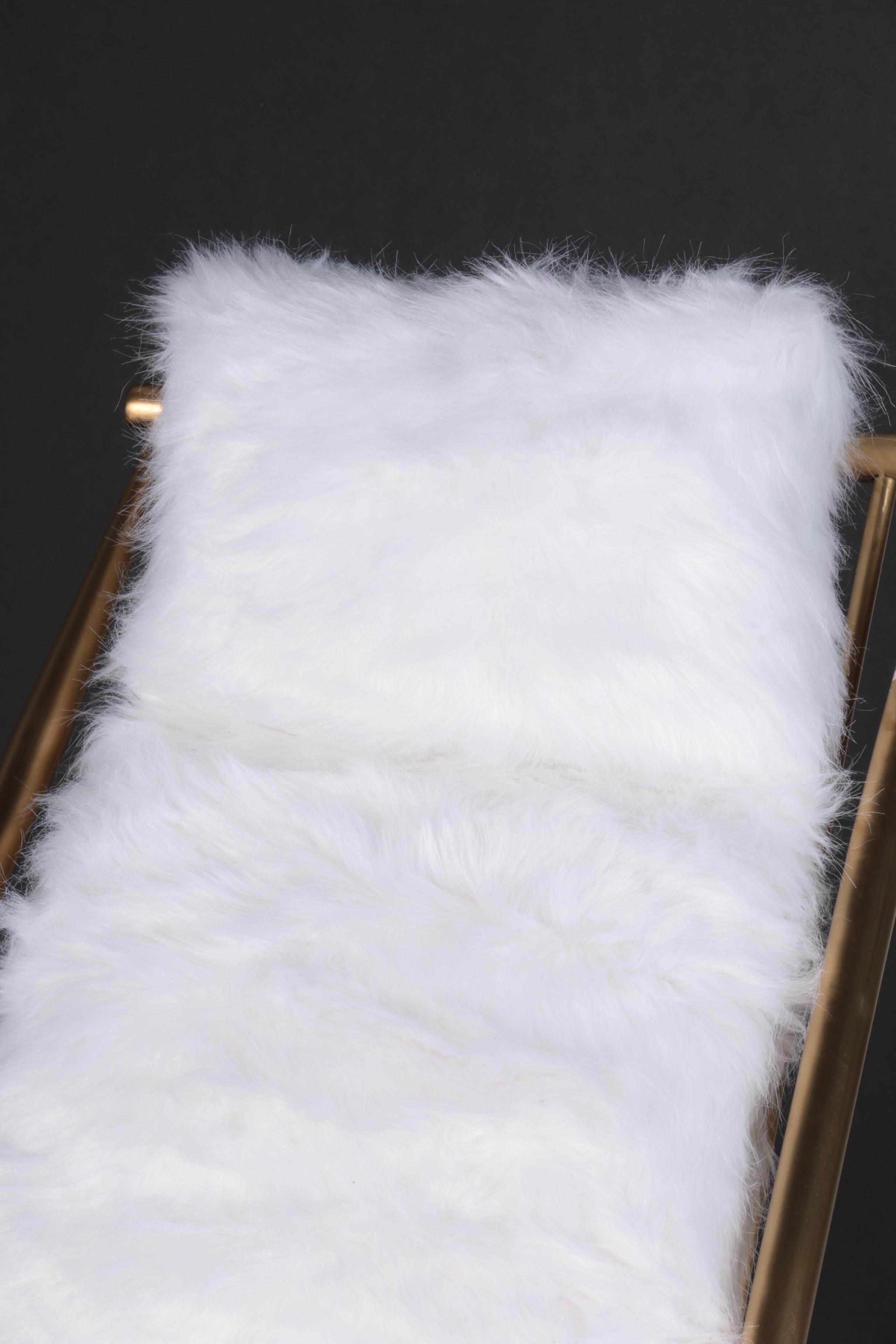 Danish Modern Style "Beauvoir" Faux Fur and Metal Lounge Chair & Ottoman, 21st C