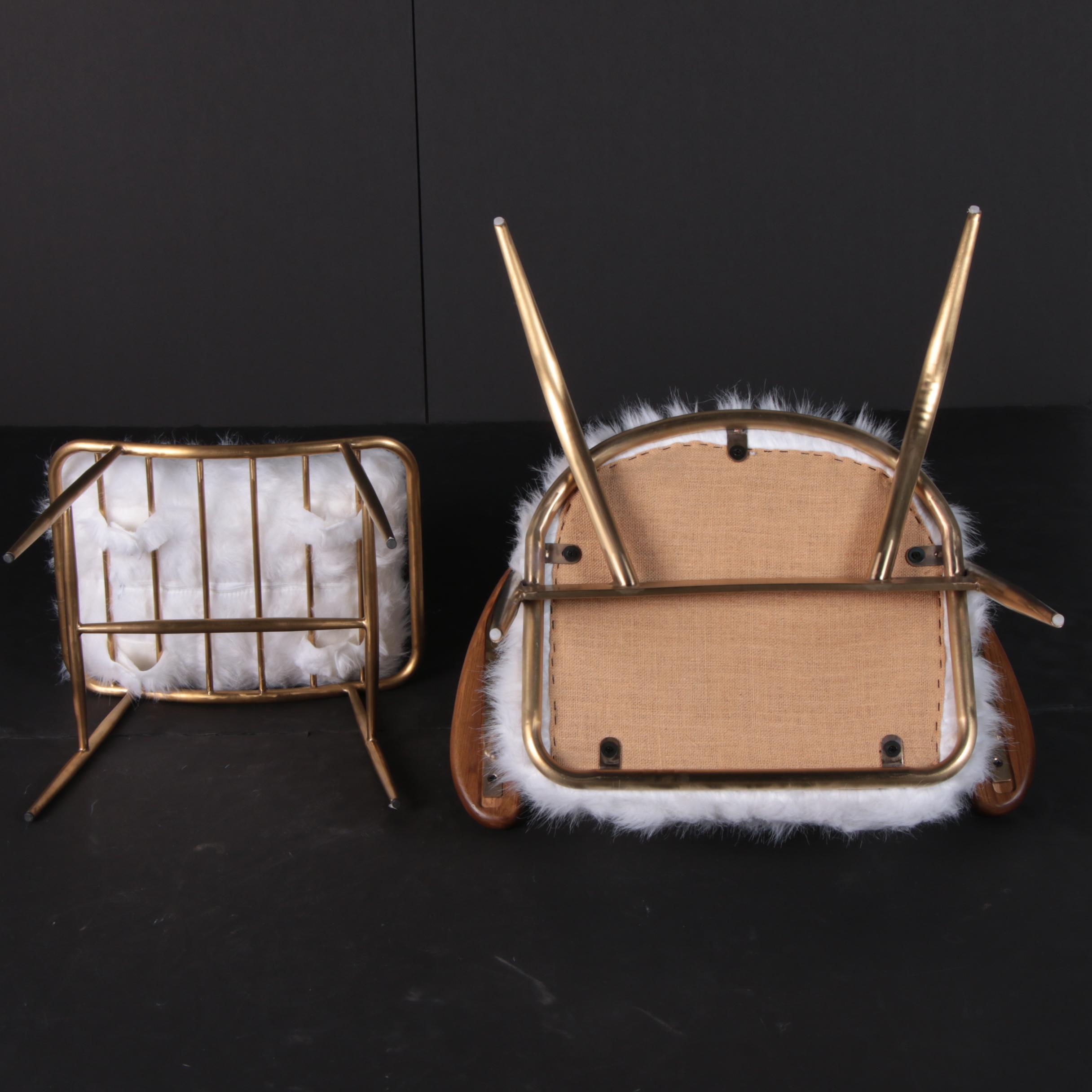 Danish Modern Style "Beauvoir" Faux Fur and Metal Lounge Chair & Ottoman, 21st C