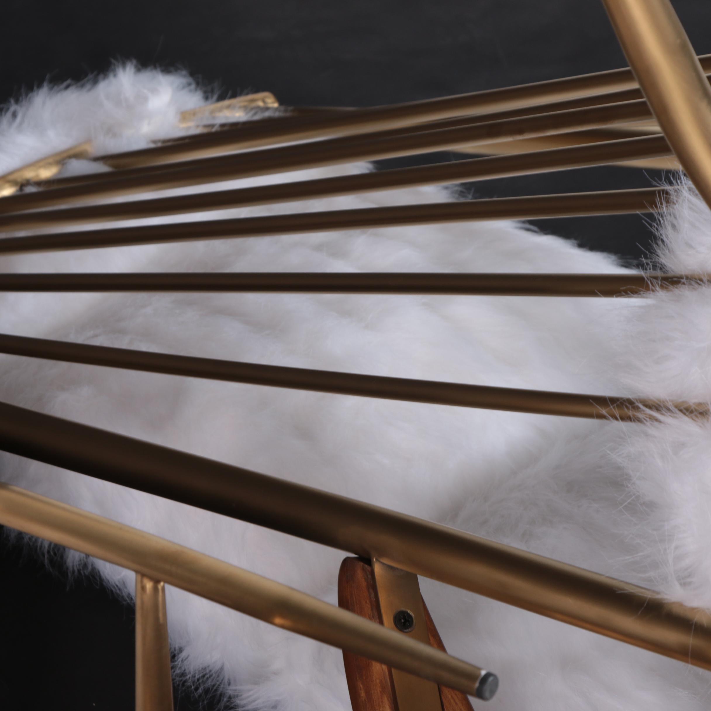 Danish Modern Style "Beauvoir" Faux Fur and Metal Lounge Chair & Ottoman, 21st C