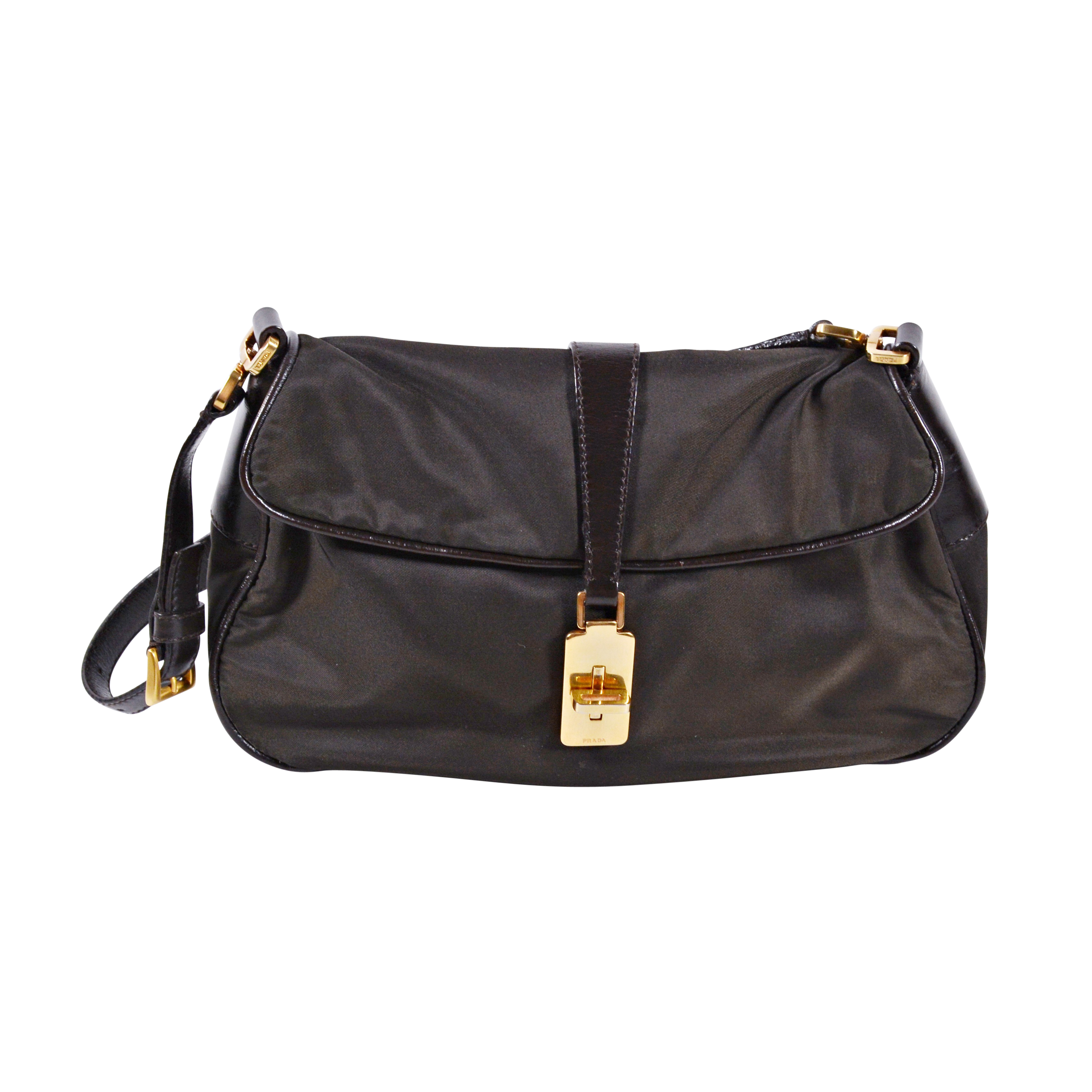 Prada Chocolate Brown Nylon and Leather Handbag