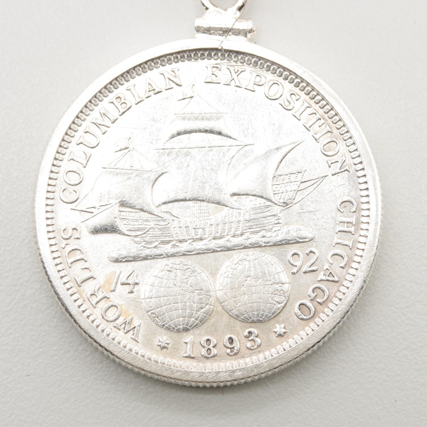 Commemorative 1893 Columbian Exposition Half Dollar on a Sterling Necklace