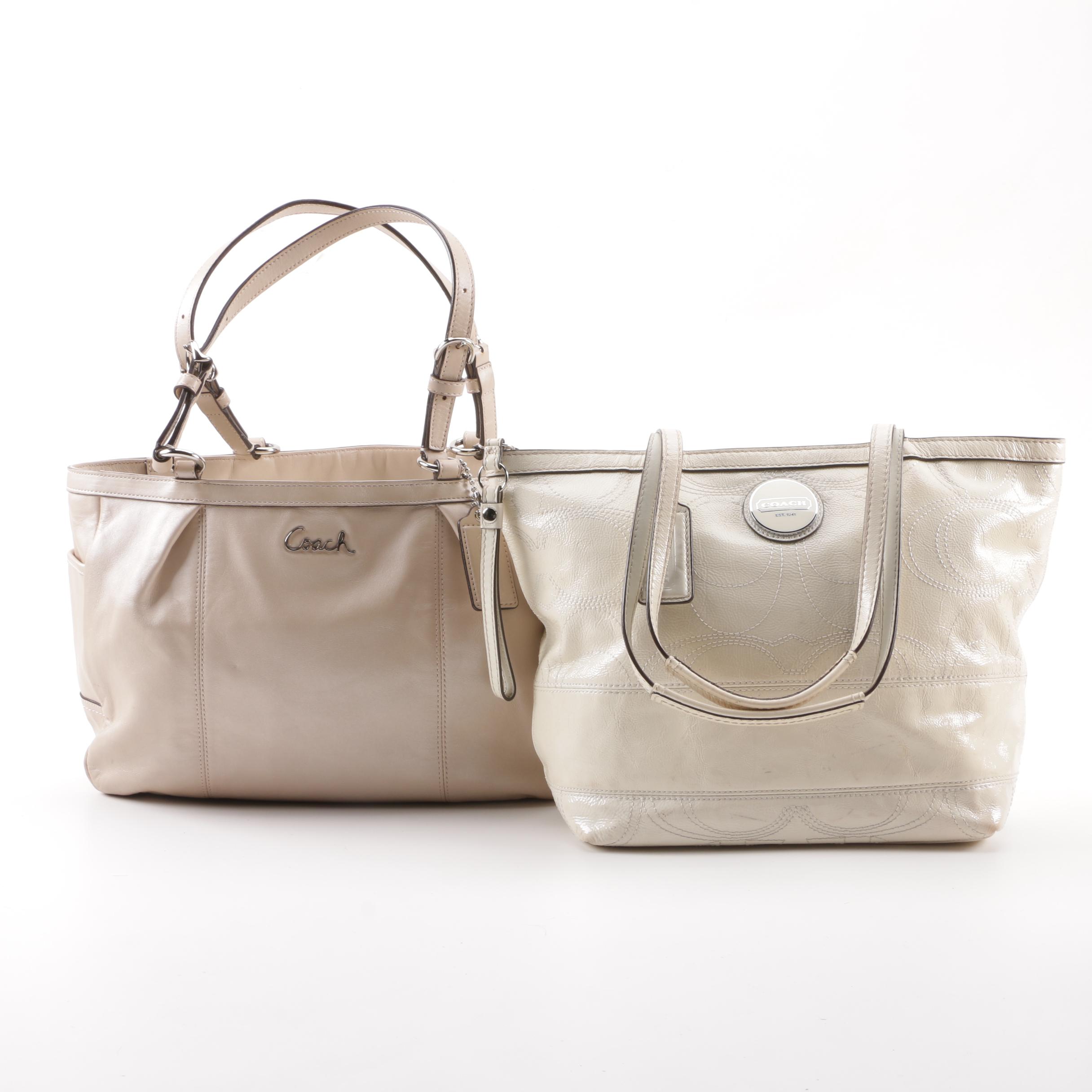 Coach Gallery Leather Tote and Signature Stripe Patent Leather Tote
